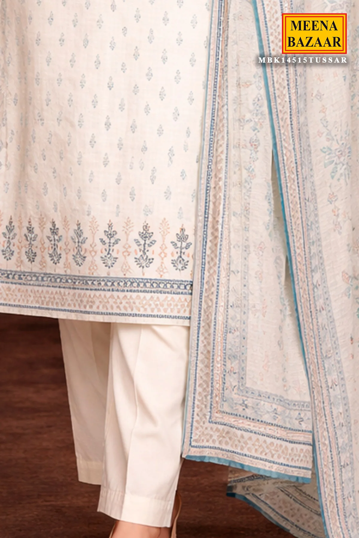 Tussar Chanderi Ready Made Suit with Elegant Neck Embroidery - Image 5