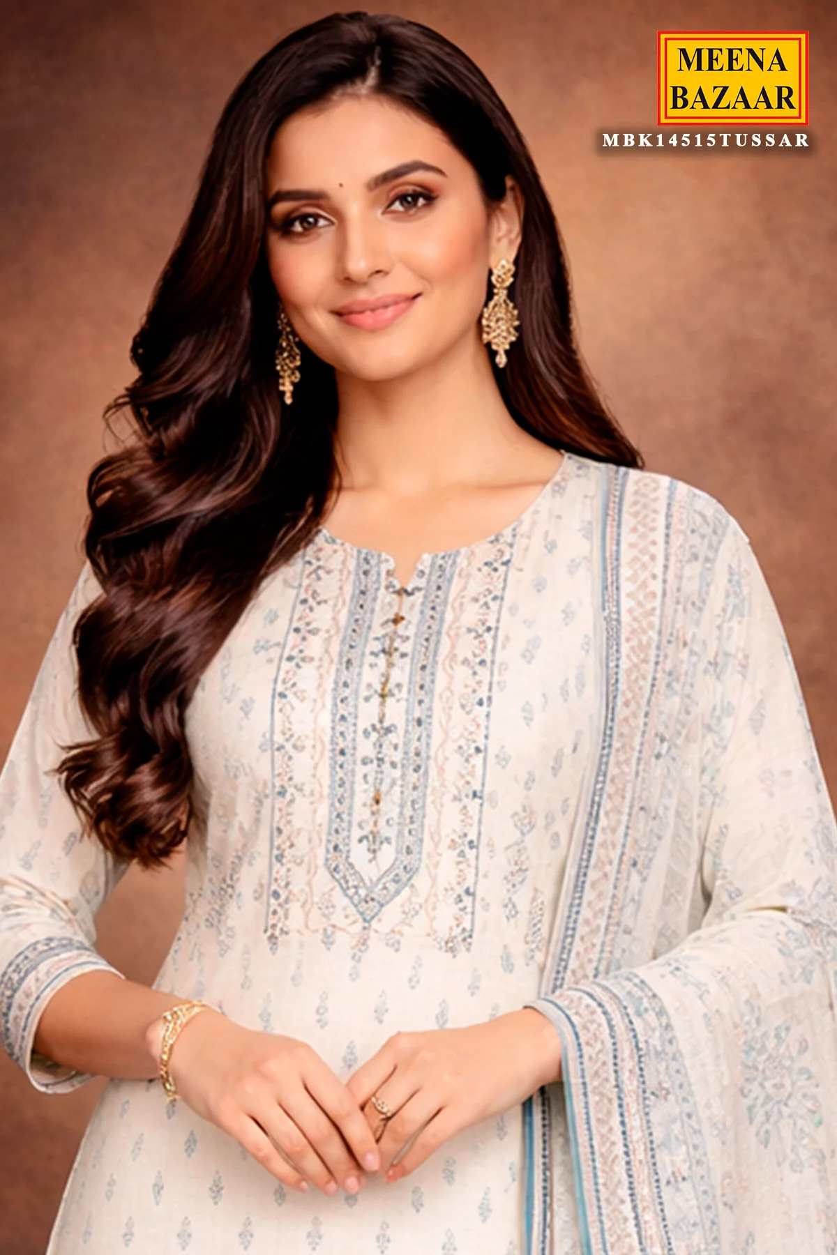 Tussar Chanderi Ready Made Suit with Elegant Neck Embroidery - Image 6
