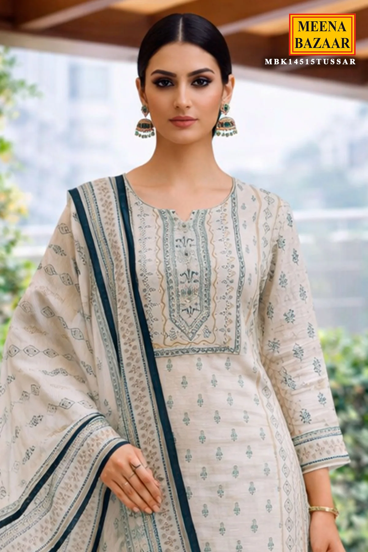 Tussar Chanderi Ready Made Suit with Elegant Neck Embroidery - Image 7