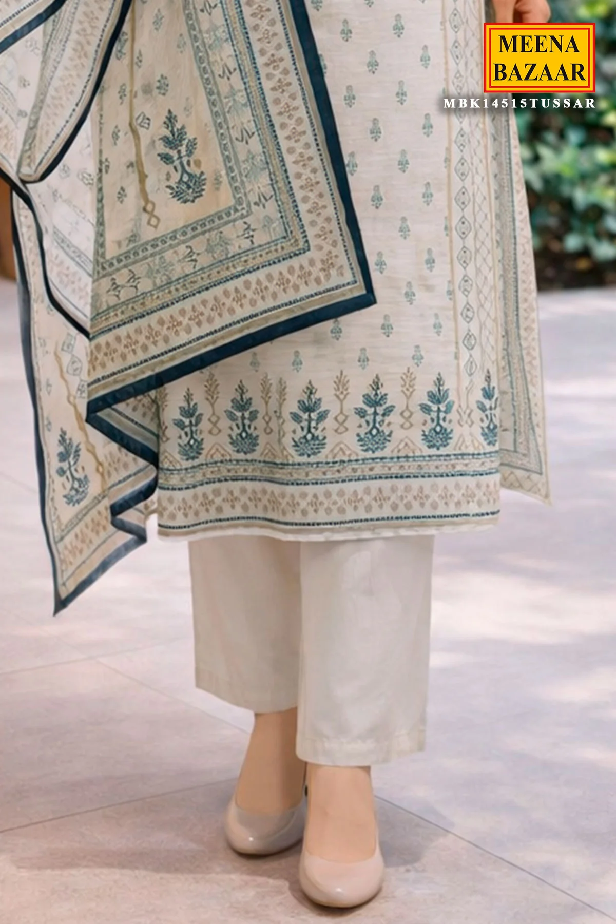 Tussar Chanderi Ready Made Suit with Elegant Neck Embroidery - Image 8