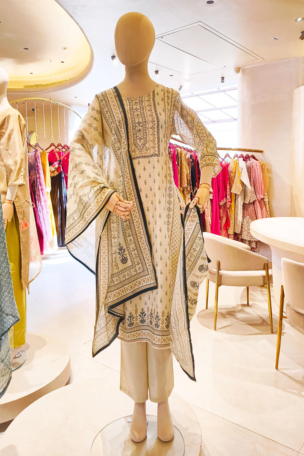 Tussar Chanderi Ready Made Suit with Elegant Neck Embroidery - Image 9