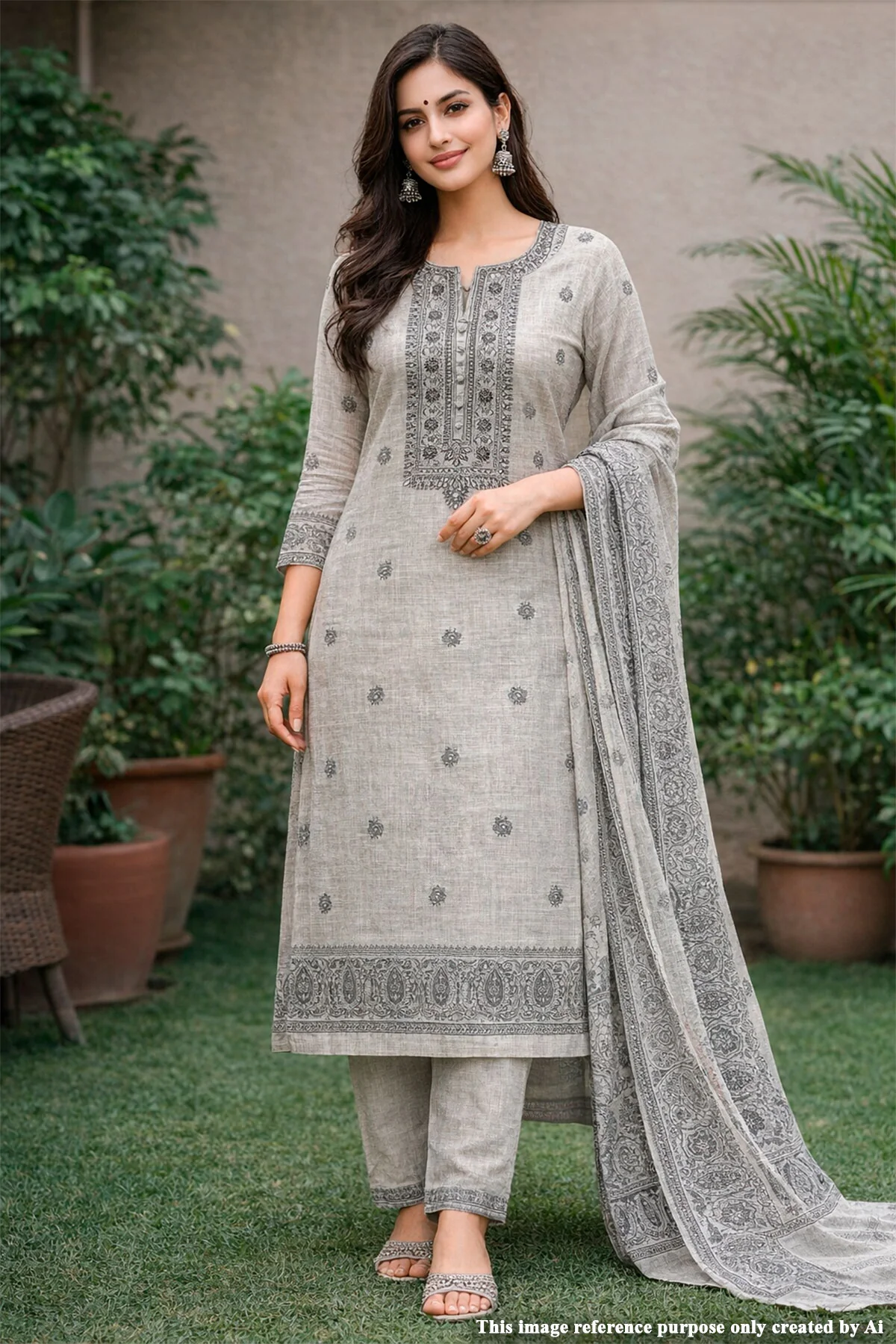 Tussar Cotton Embroidered Unstitched Suit