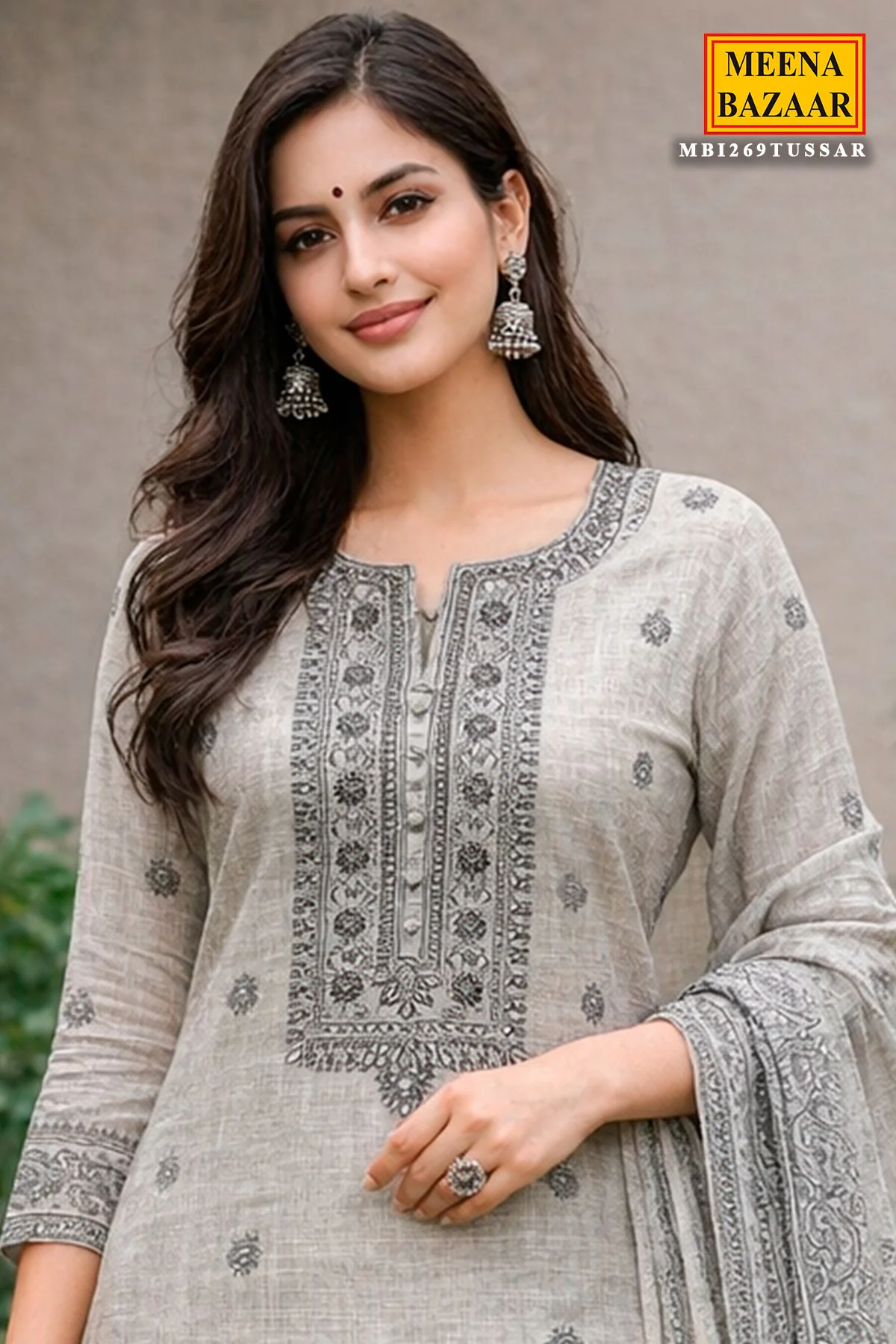Tussar Cotton Embroidered Unstitched Suit - Image 2