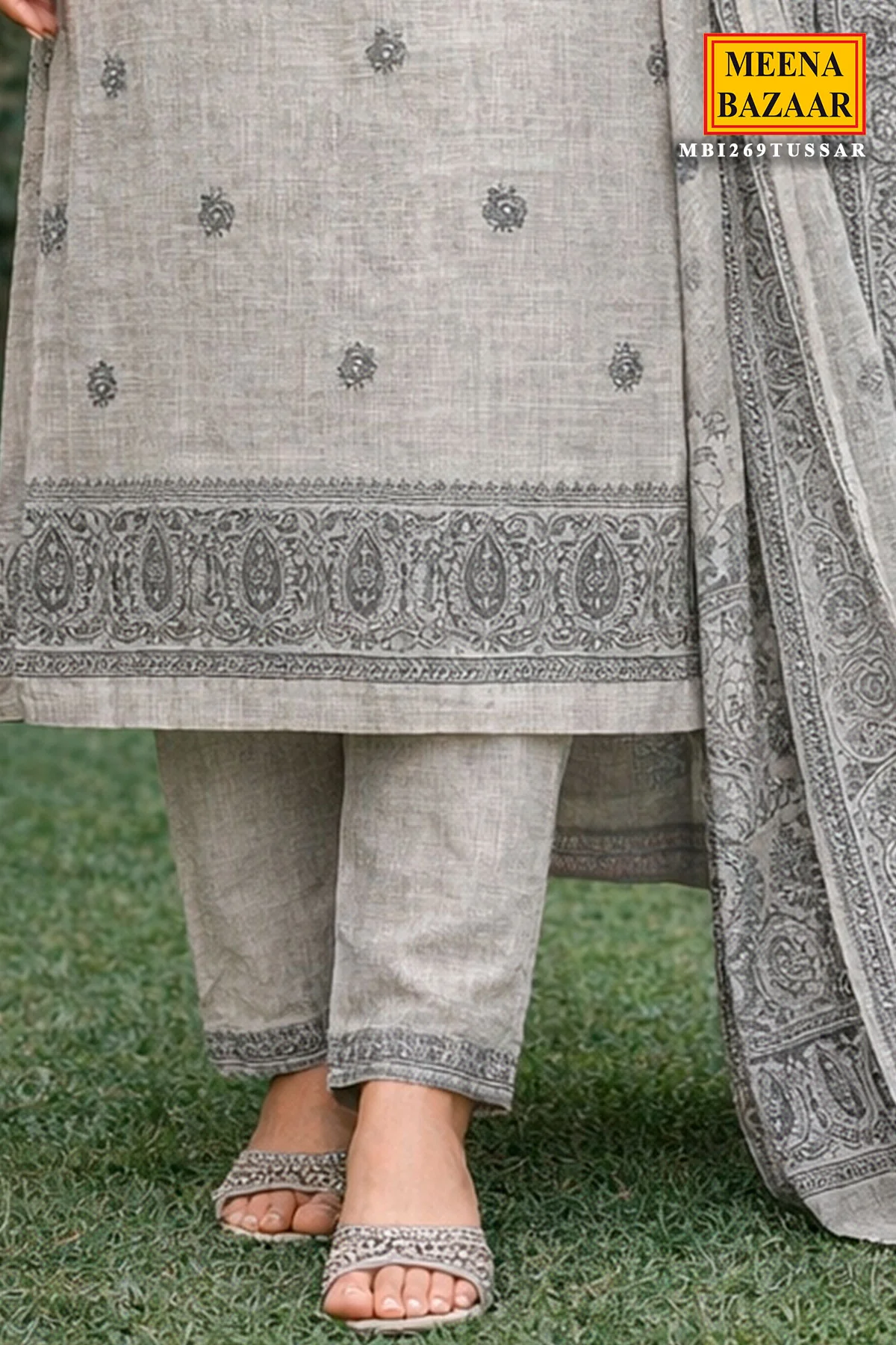 Tussar Cotton Embroidered Unstitched Suit - Image 3