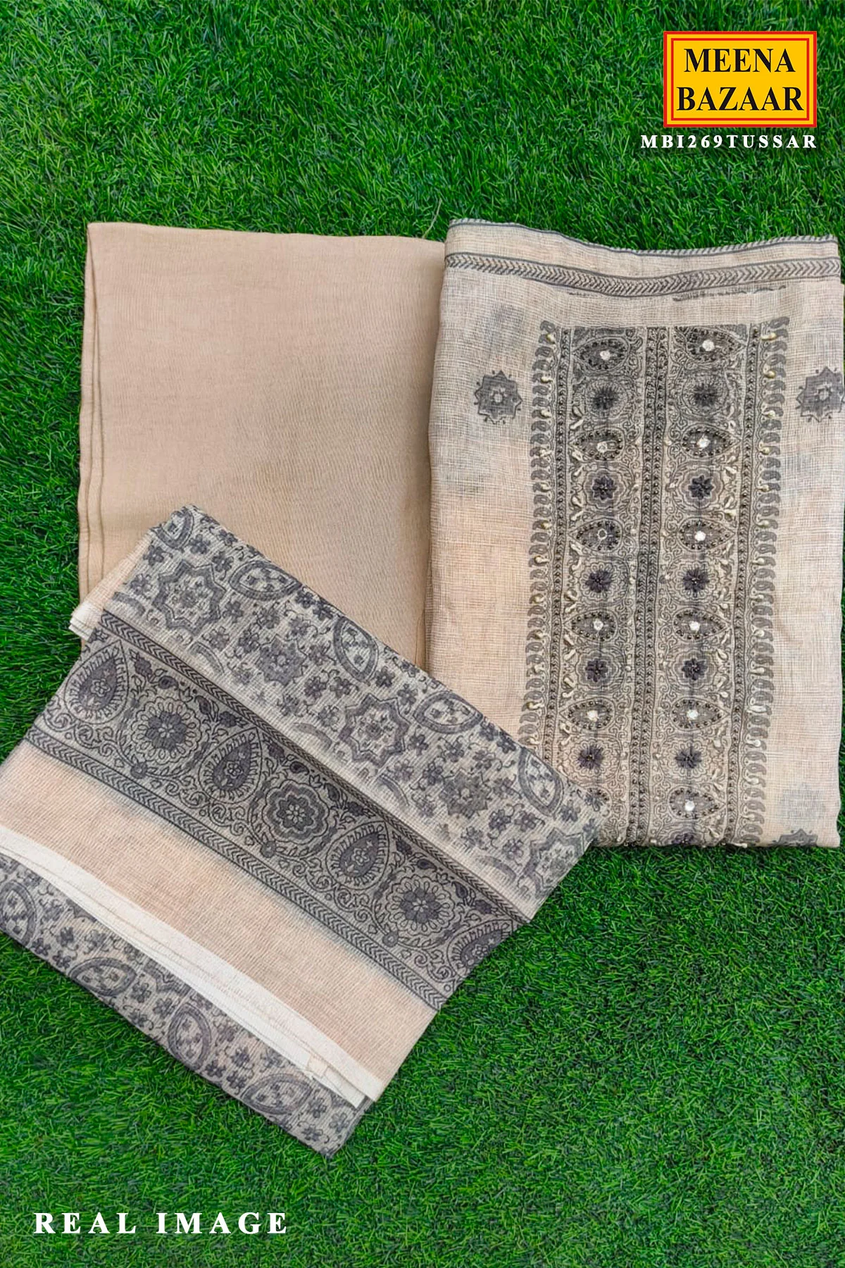 Tussar Cotton Embroidered Unstitched Suit - Image 4