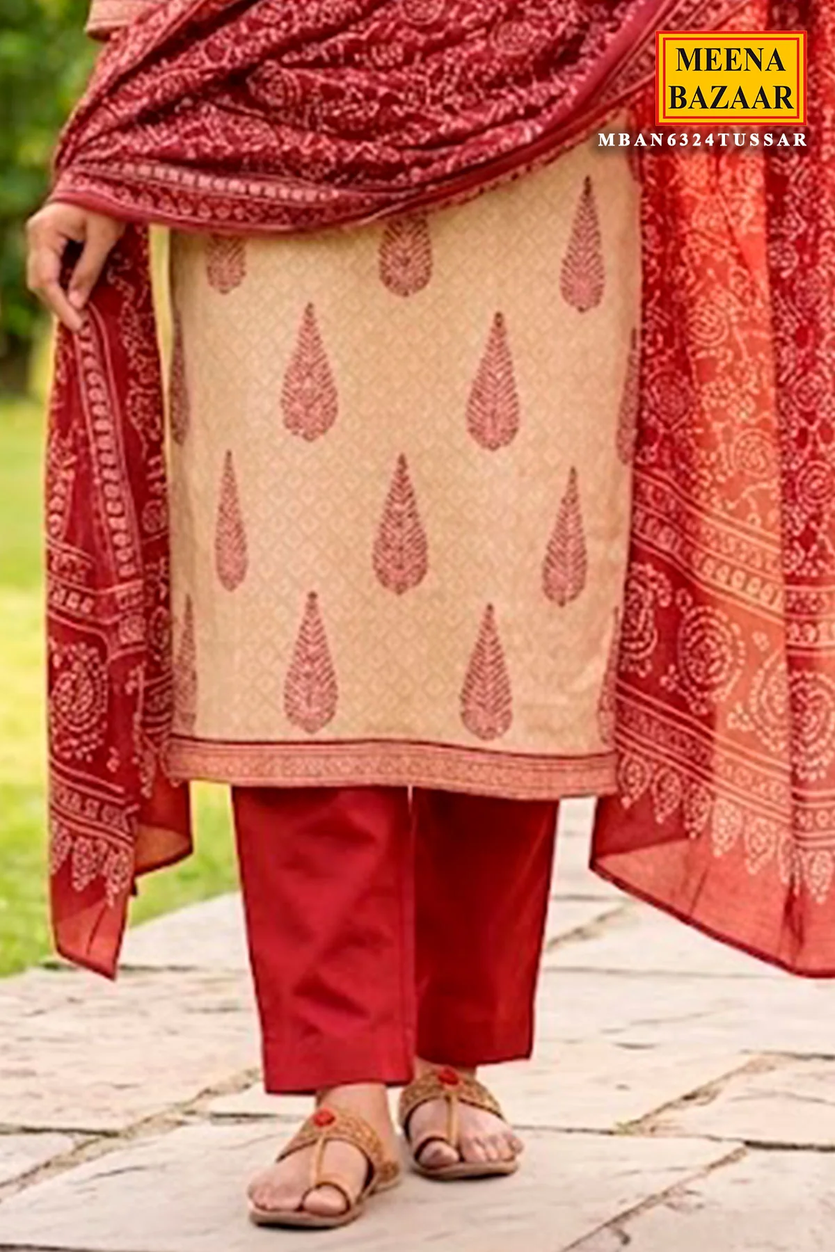 Tussar Cotton Embroidered Unstitched Suit - Image 3
