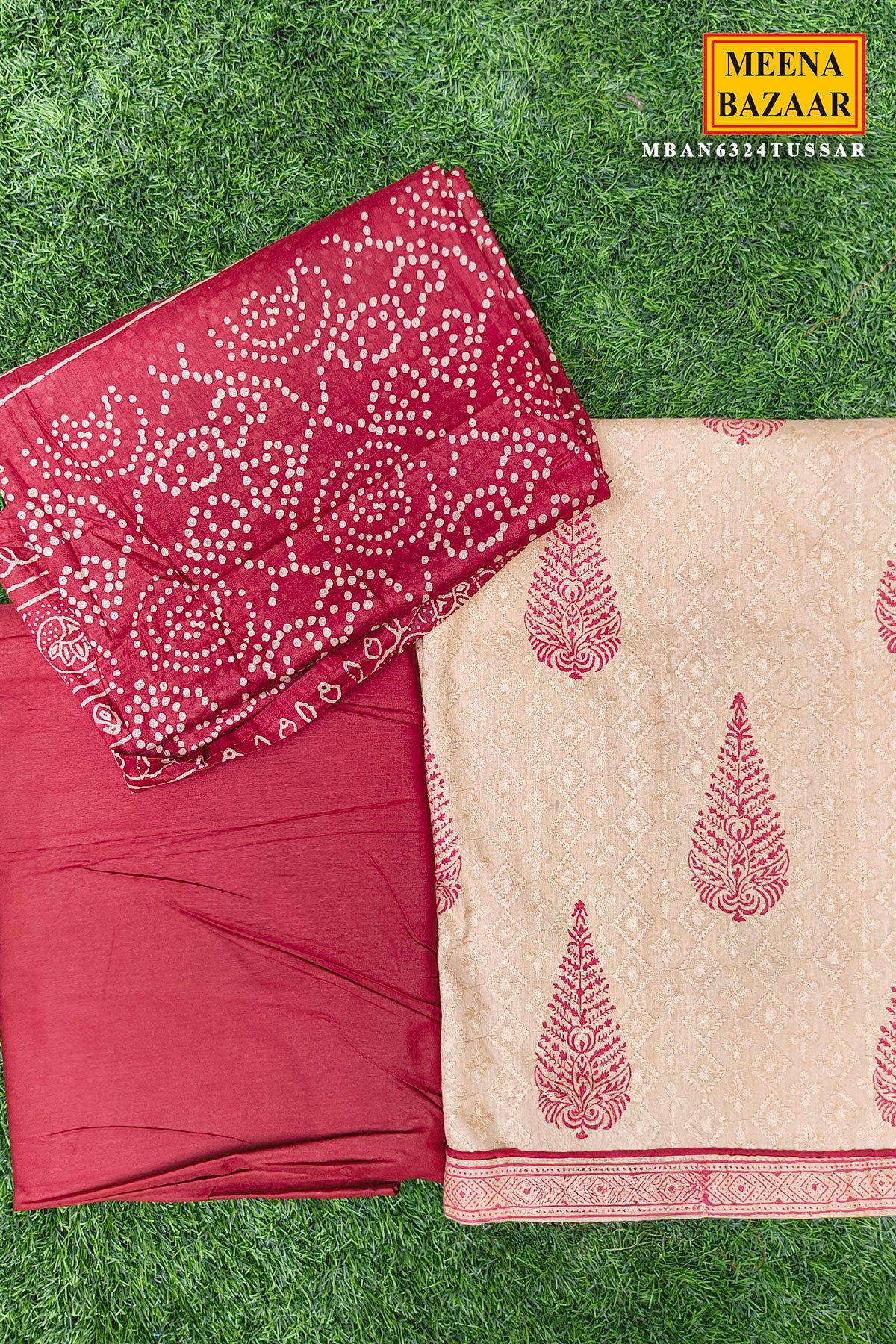 Tussar Cotton Embroidered Unstitched Suit - Image 4
