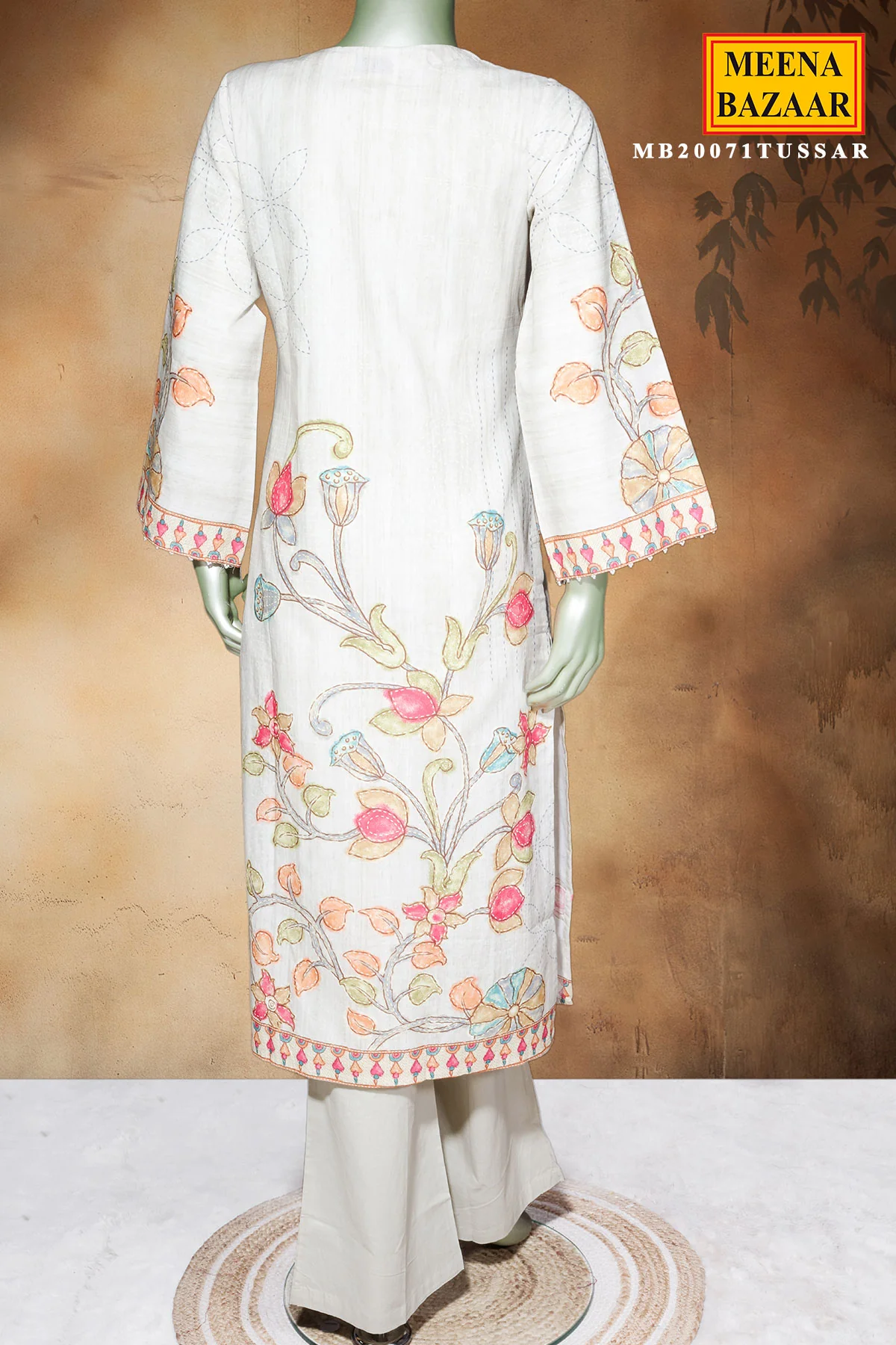Tussar Cotton Ready-Made Suit with Elegant Neck Embroidery - Image 6