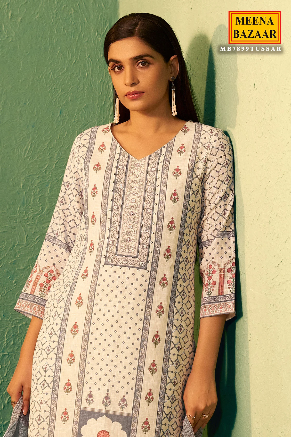 Tussar Cotton Ready Made Suit with Neck Embroidery | Elegant Ethnic Wear - Image 2