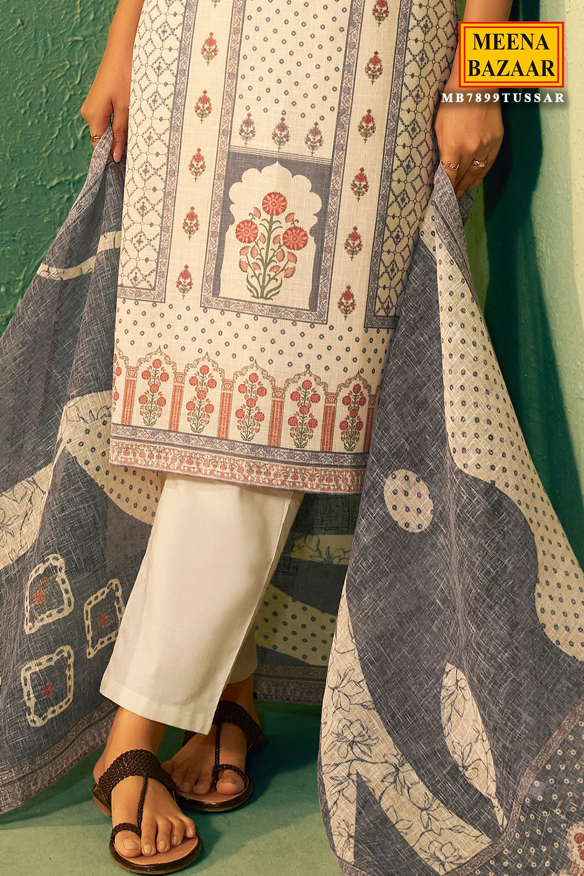 Tussar Cotton Ready Made Suit with Neck Embroidery | Elegant Ethnic Wear - Image 3