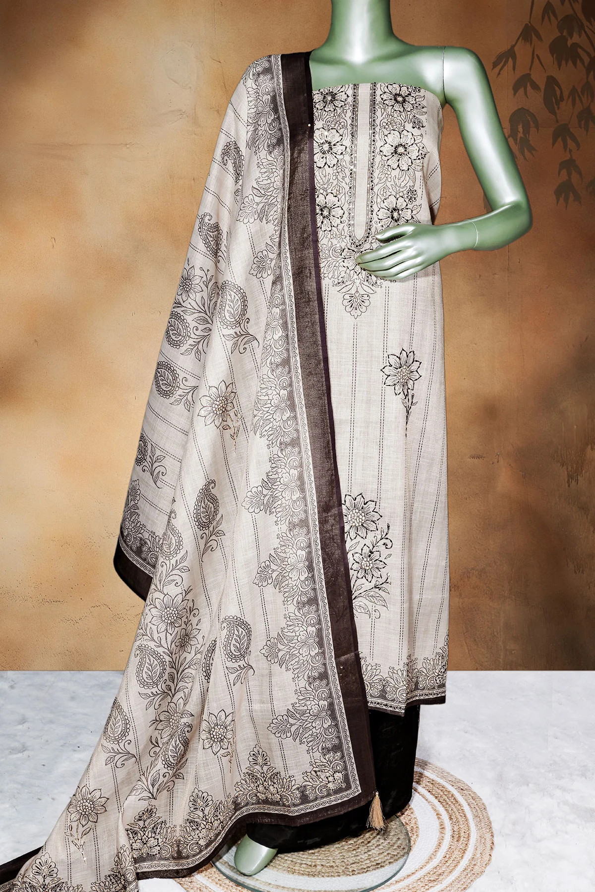 Tussar Cotton Unstitched Suit with Elegant Embroidery - Image 2