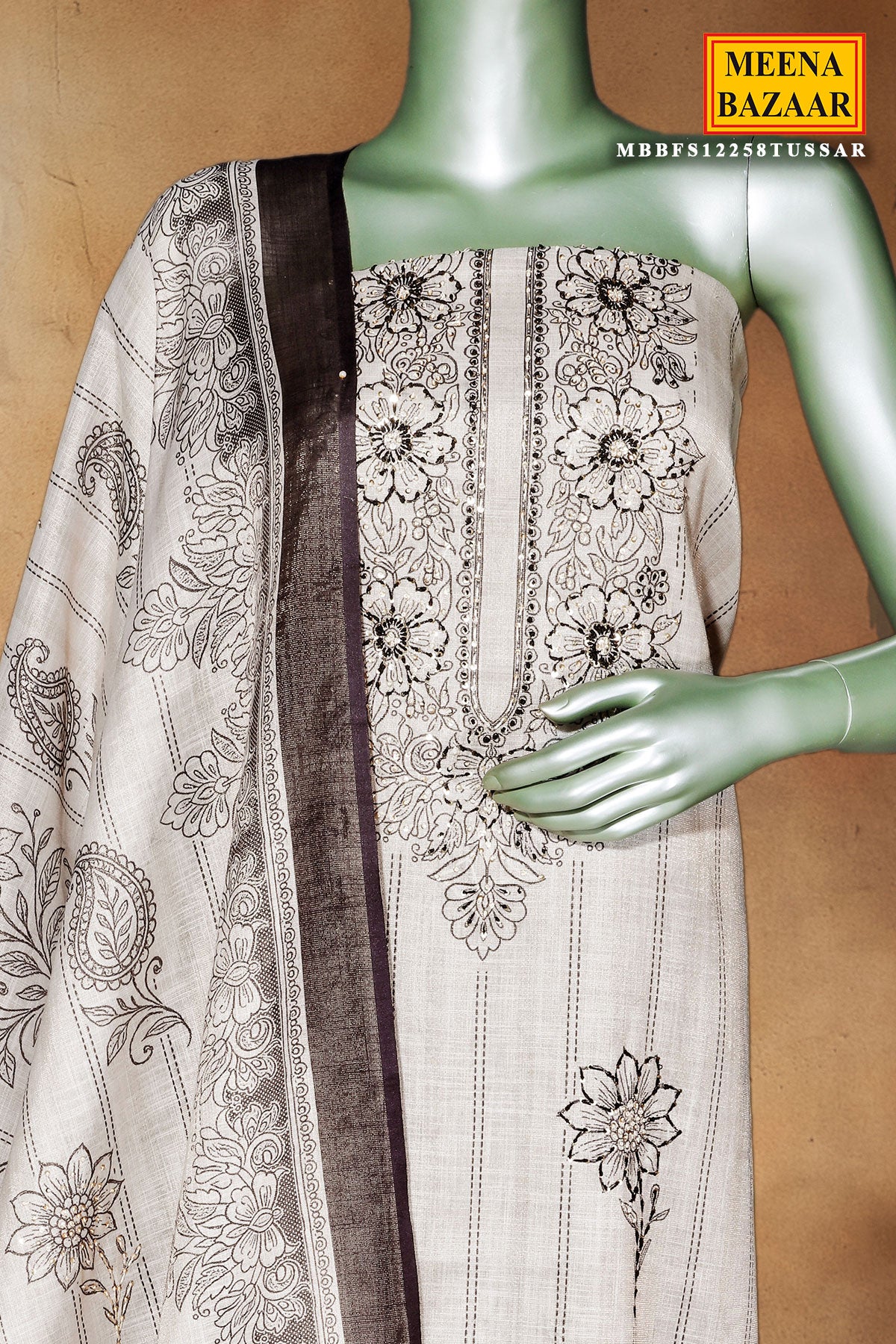 Tussar Cotton Unstitched Suit with Elegant Embroidery - Image 3