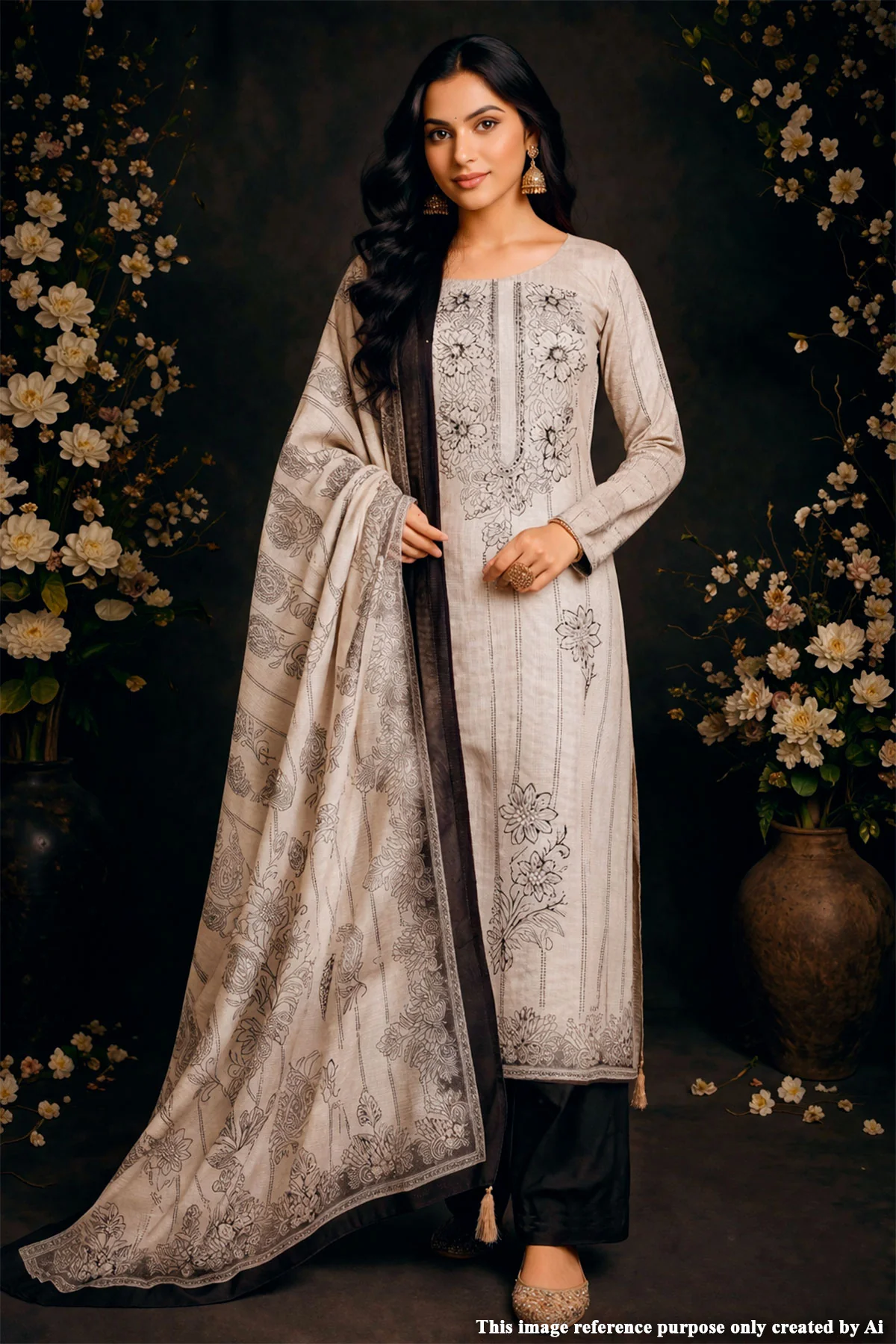 Tussar Cotton Unstitched Suit with Elegant Embroidery - Image 5