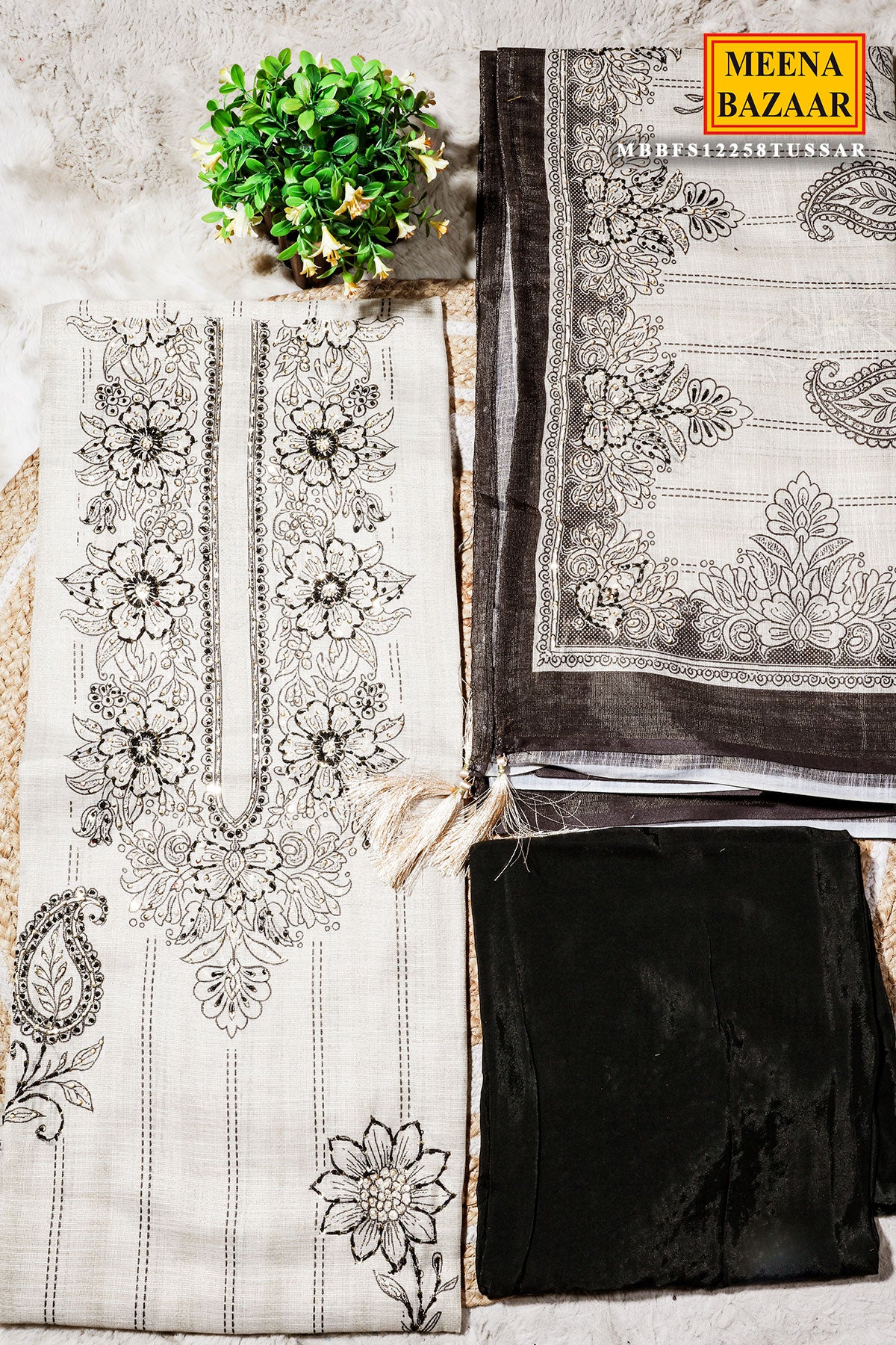 Tussar Cotton Unstitched Suit with Elegant Embroidery - Image 6