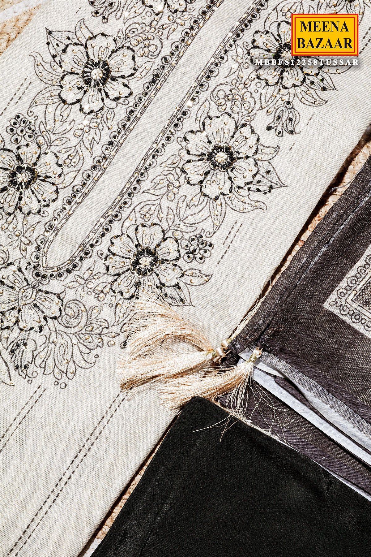 Tussar Cotton Unstitched Suit with Elegant Embroidery - Image 8