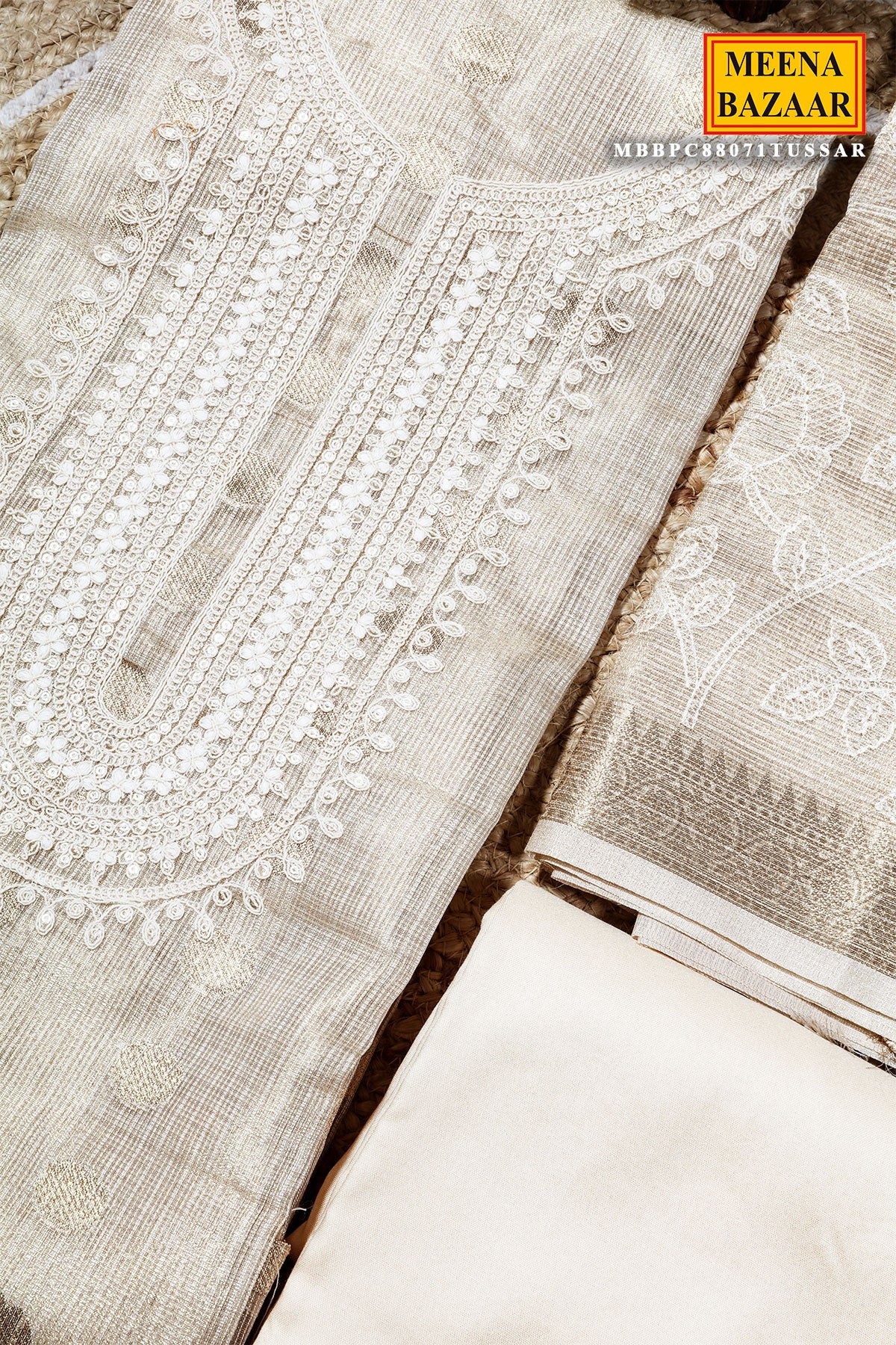Tussar Cotton Unstitched Suit with Elegant Embroidery Work - Image 7