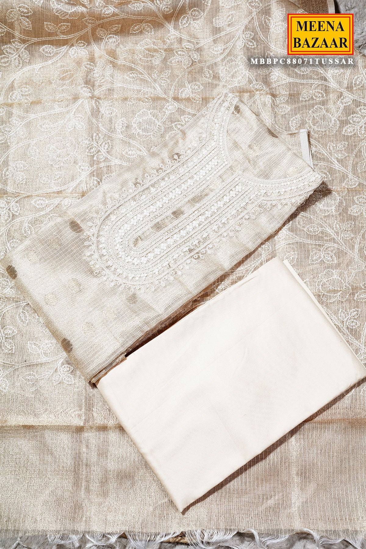 Tussar Cotton Unstitched Suit with Elegant Embroidery Work - Image 8