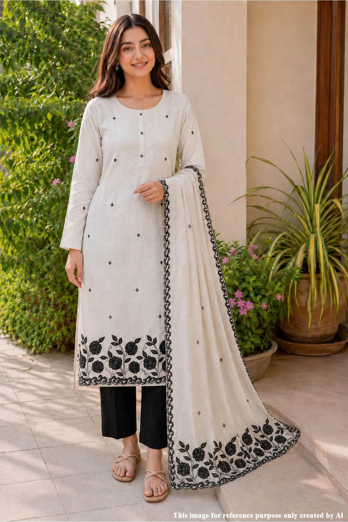 Tussar Embroidered Suit Set with Dupatta