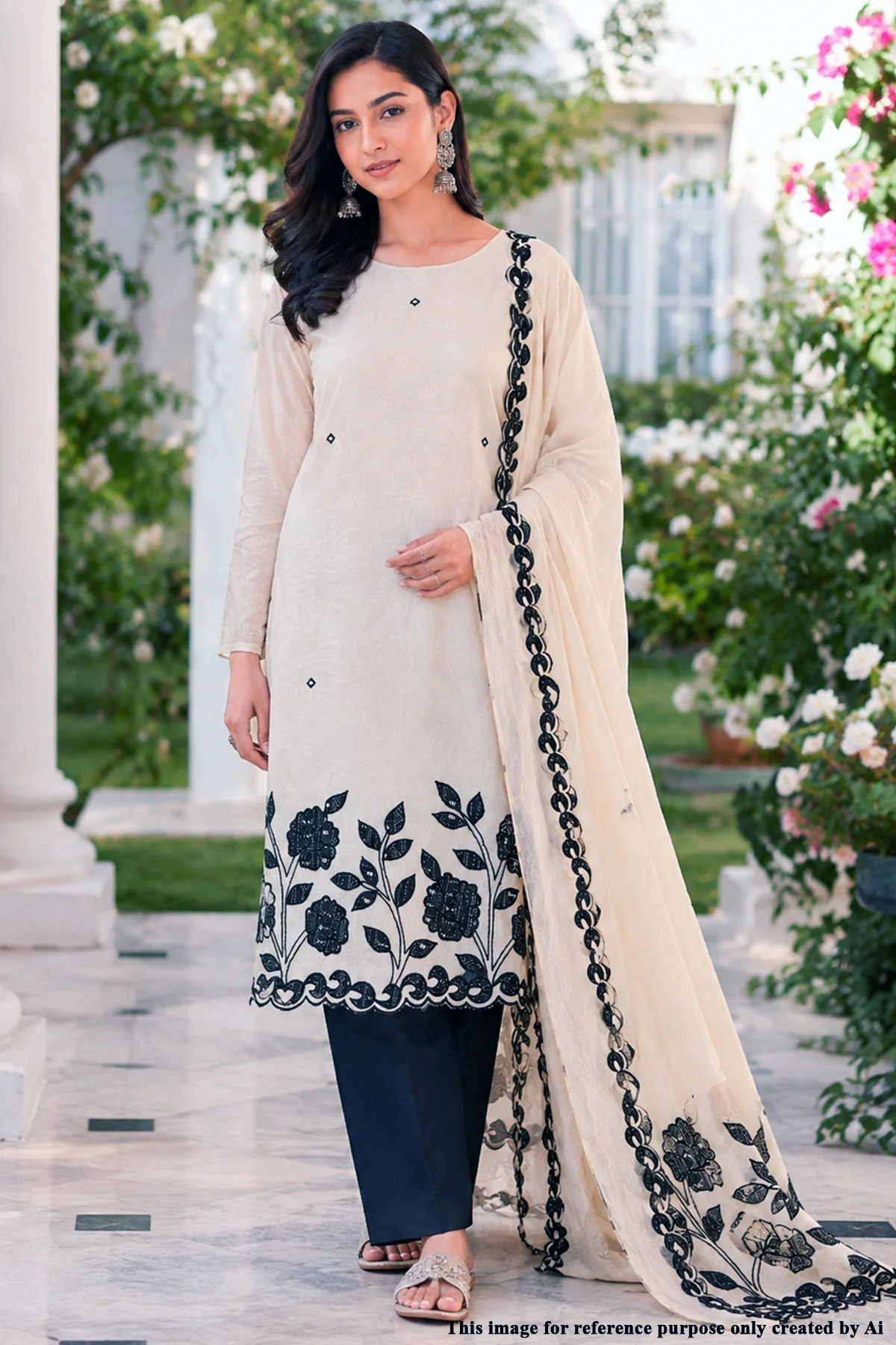Tussar Embroidered Suit Set with Dupatta - Image 3
