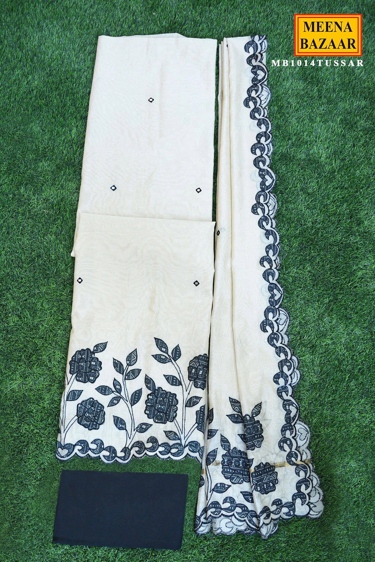 Tussar Embroidered Suit Set with Dupatta - Image 4