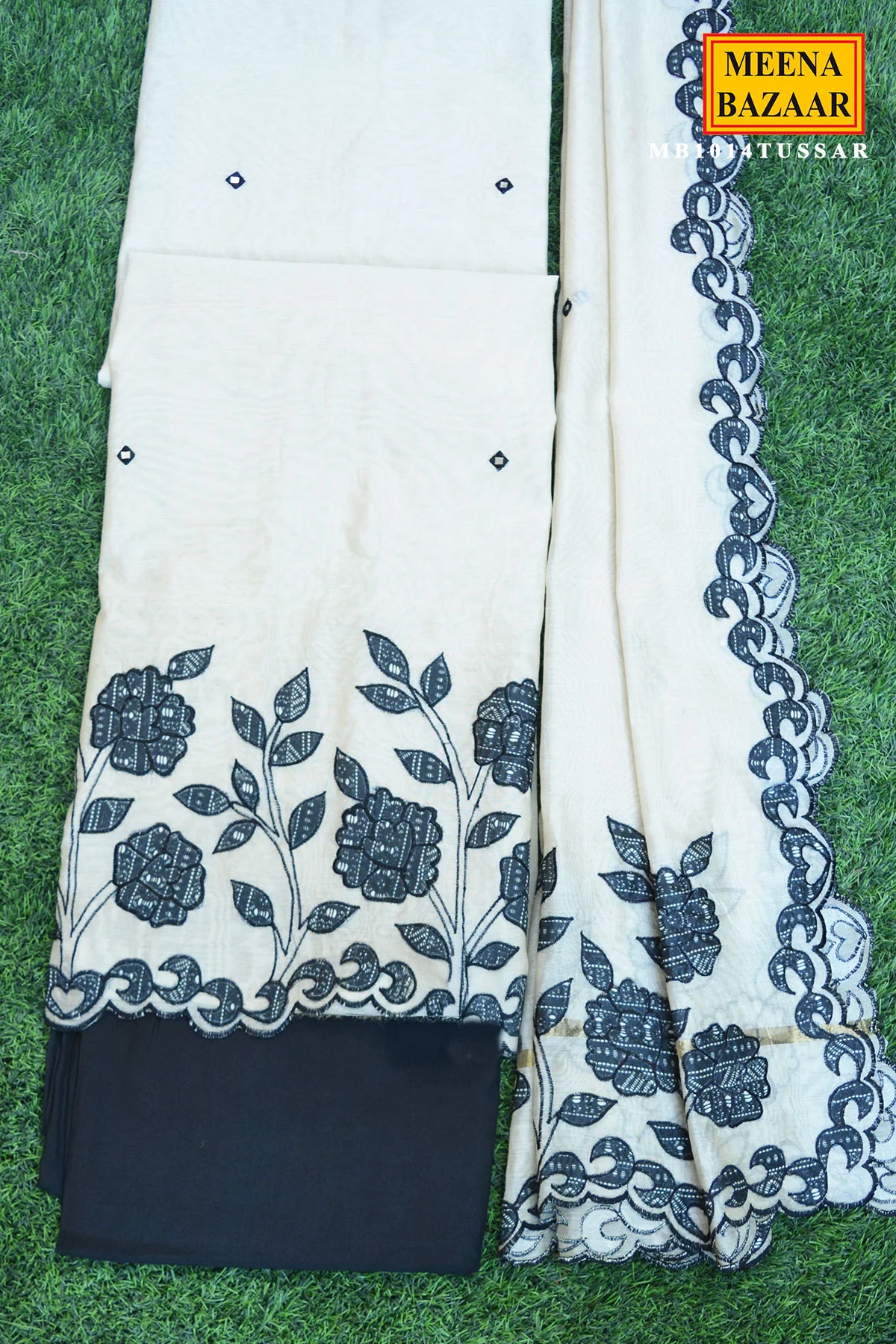 Tussar Embroidered Suit Set with Dupatta - Image 5