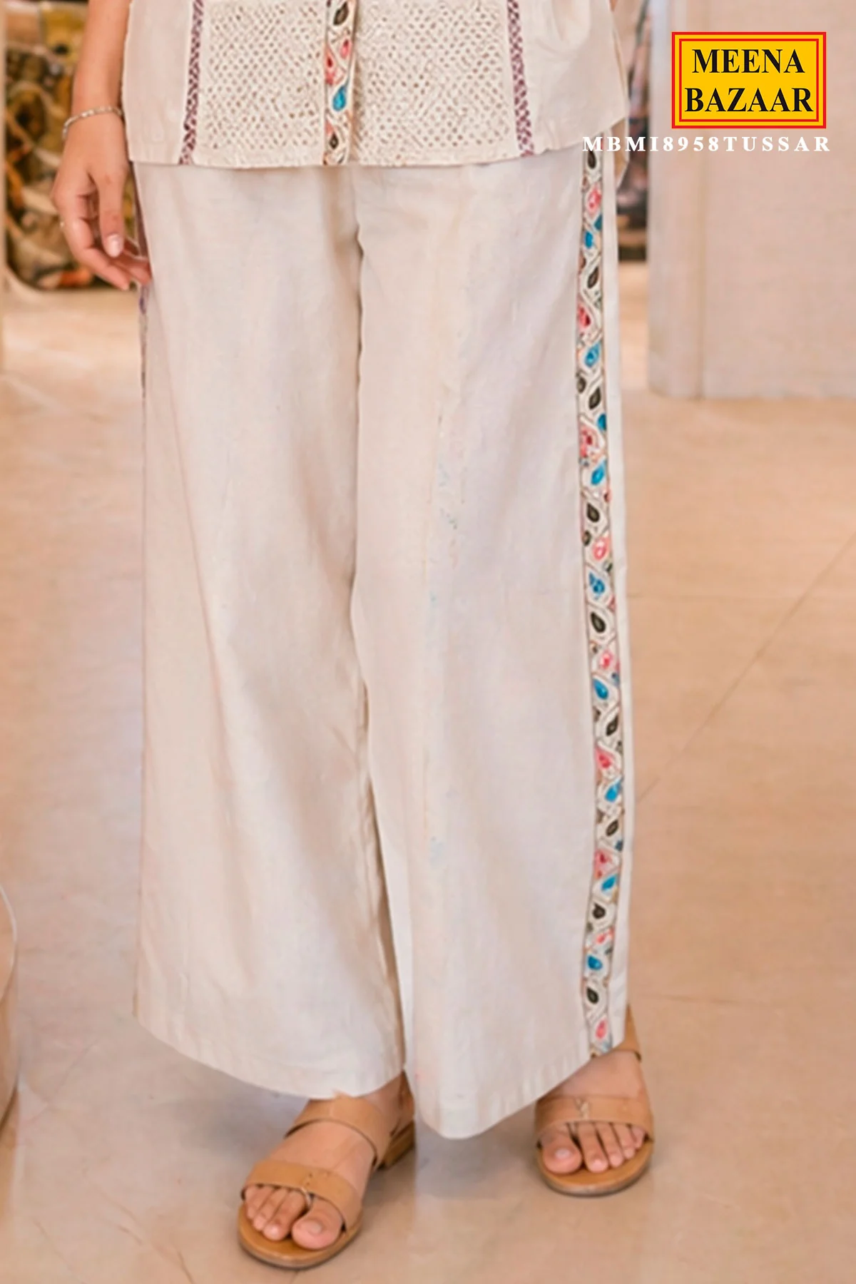 Tussar Floral Embroidered Summer Co-Ord Set with Straight Pants for Women - Image 8