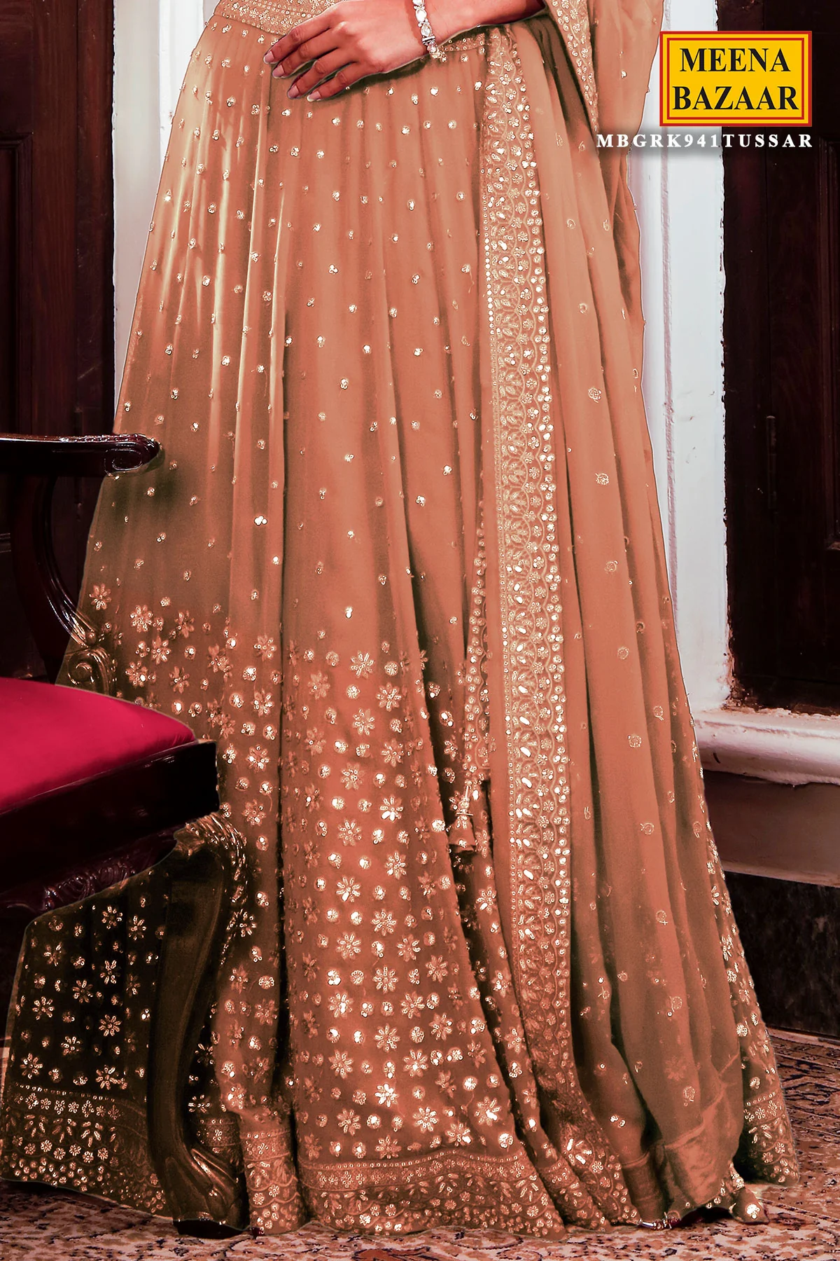 Tussar Georgette Sequins Embroidered Lehenga - Image 3