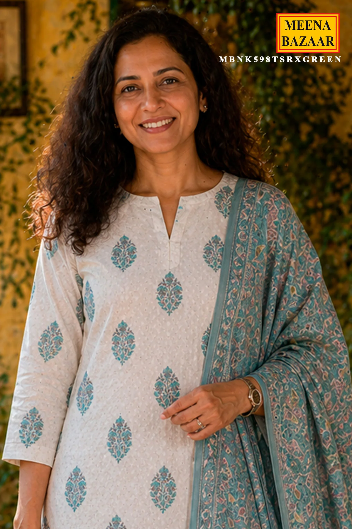 Tussar & Green Floral Cotton Unstitched Suit Set with Printed Dupatta for Women - Image 2