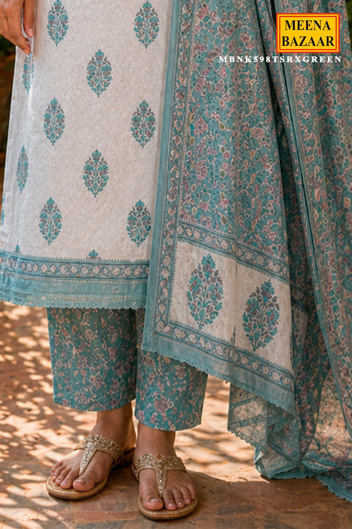 Tussar & Green Floral Cotton Unstitched Suit Set with Printed Dupatta for Women - Image 3