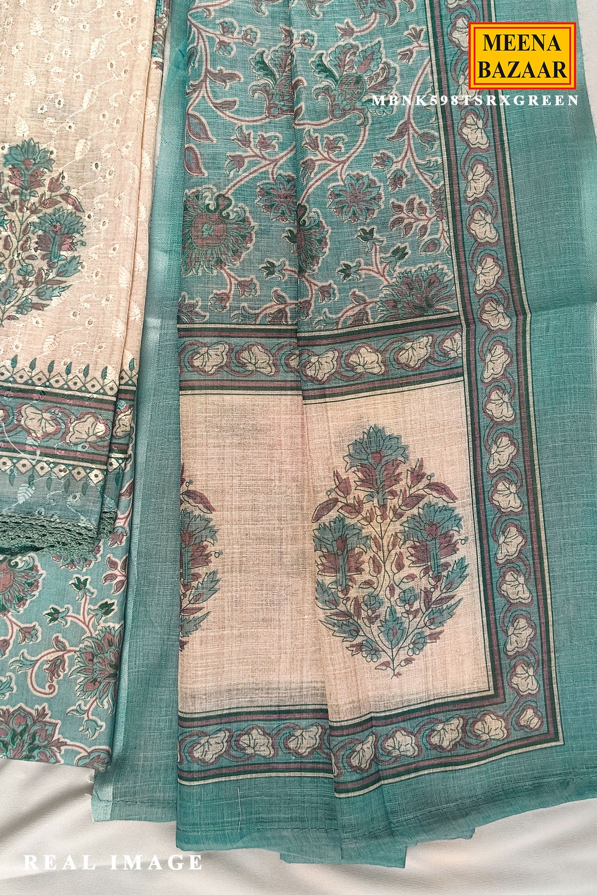 Tussar & Green Floral Cotton Unstitched Suit Set with Printed Dupatta for Women - Image 5