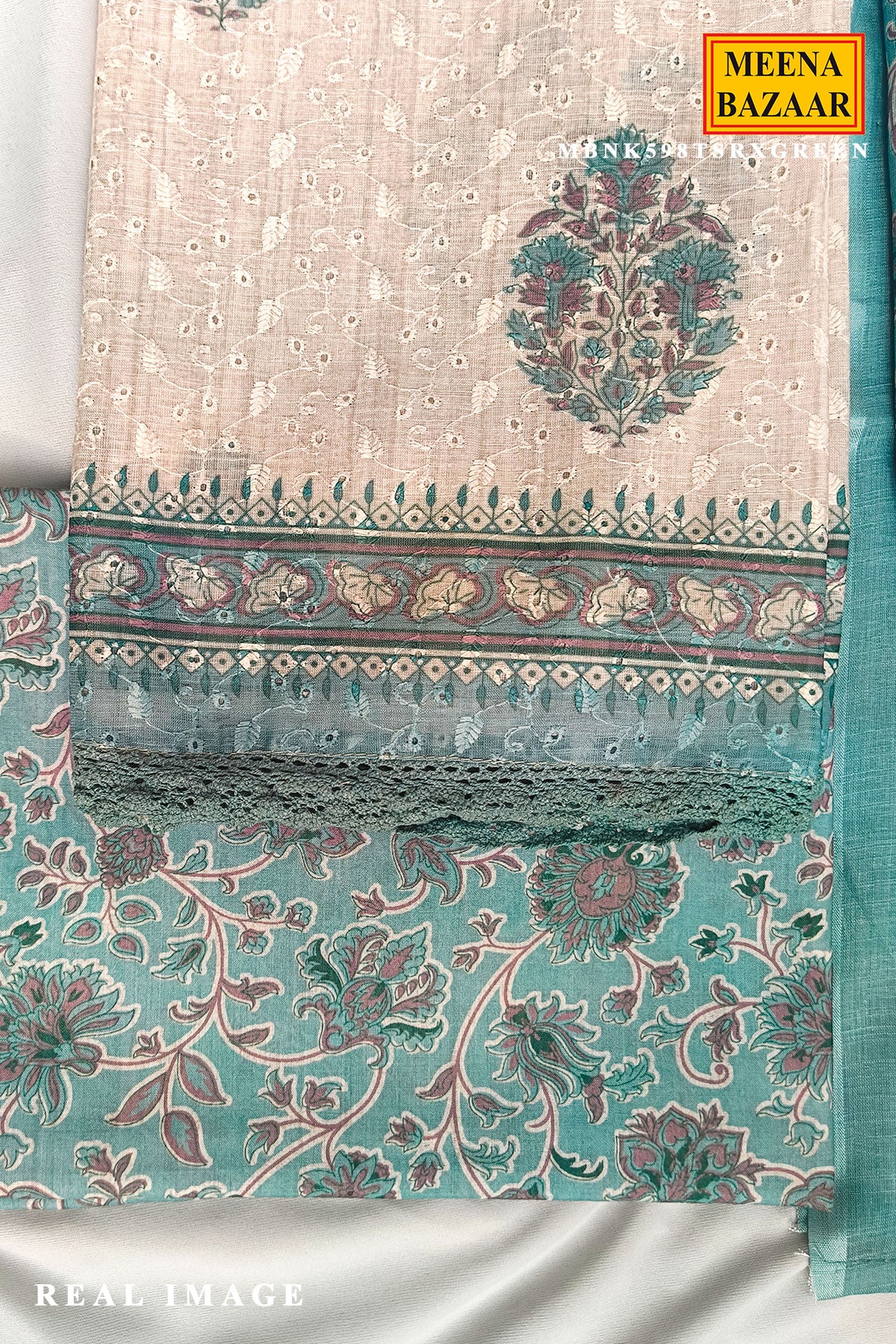 Tussar & Green Floral Cotton Unstitched Suit Set with Printed Dupatta for Women - Image 6