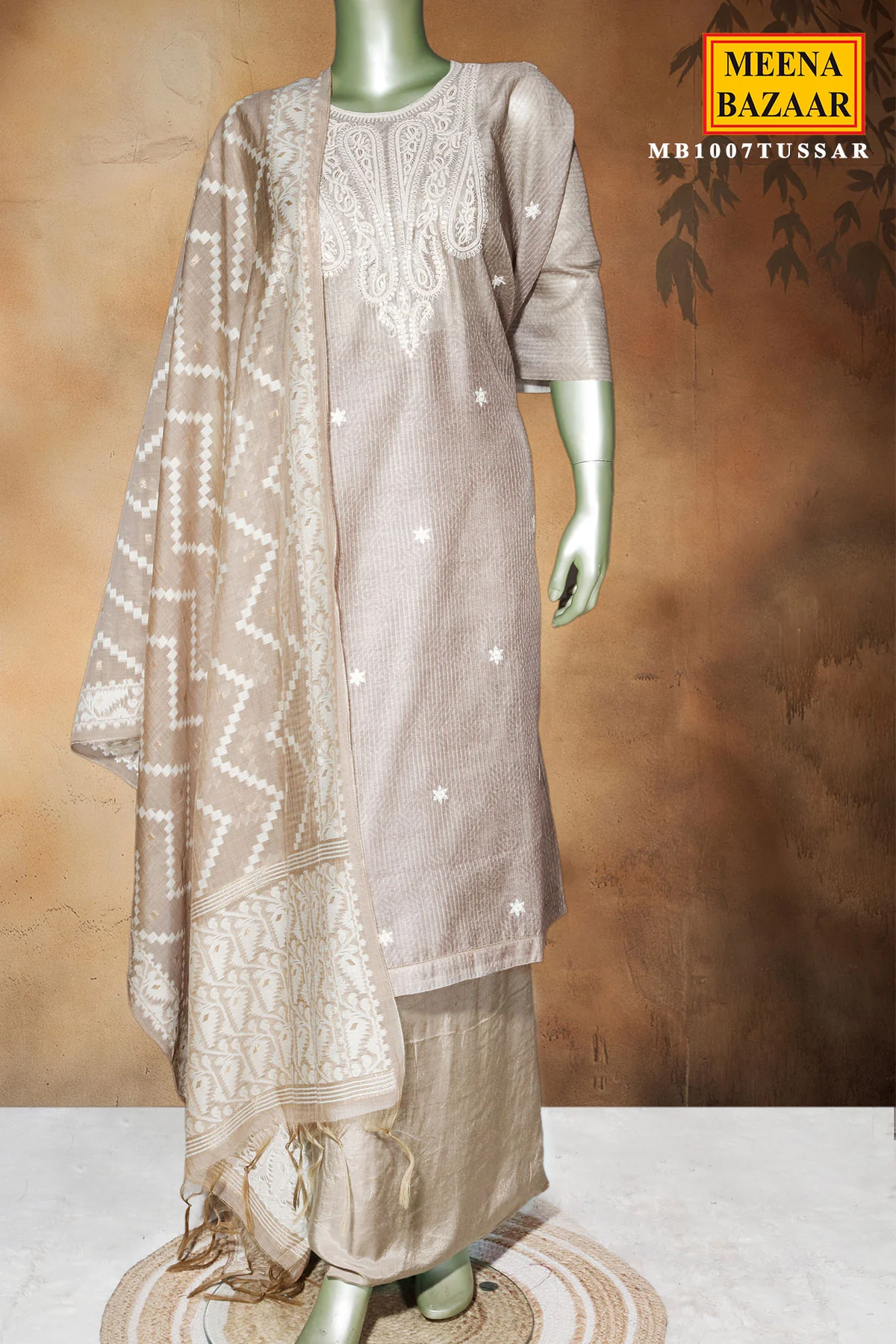 Tussar Kota Fabric Unstitched Suit with Embroidery Work - Image 3