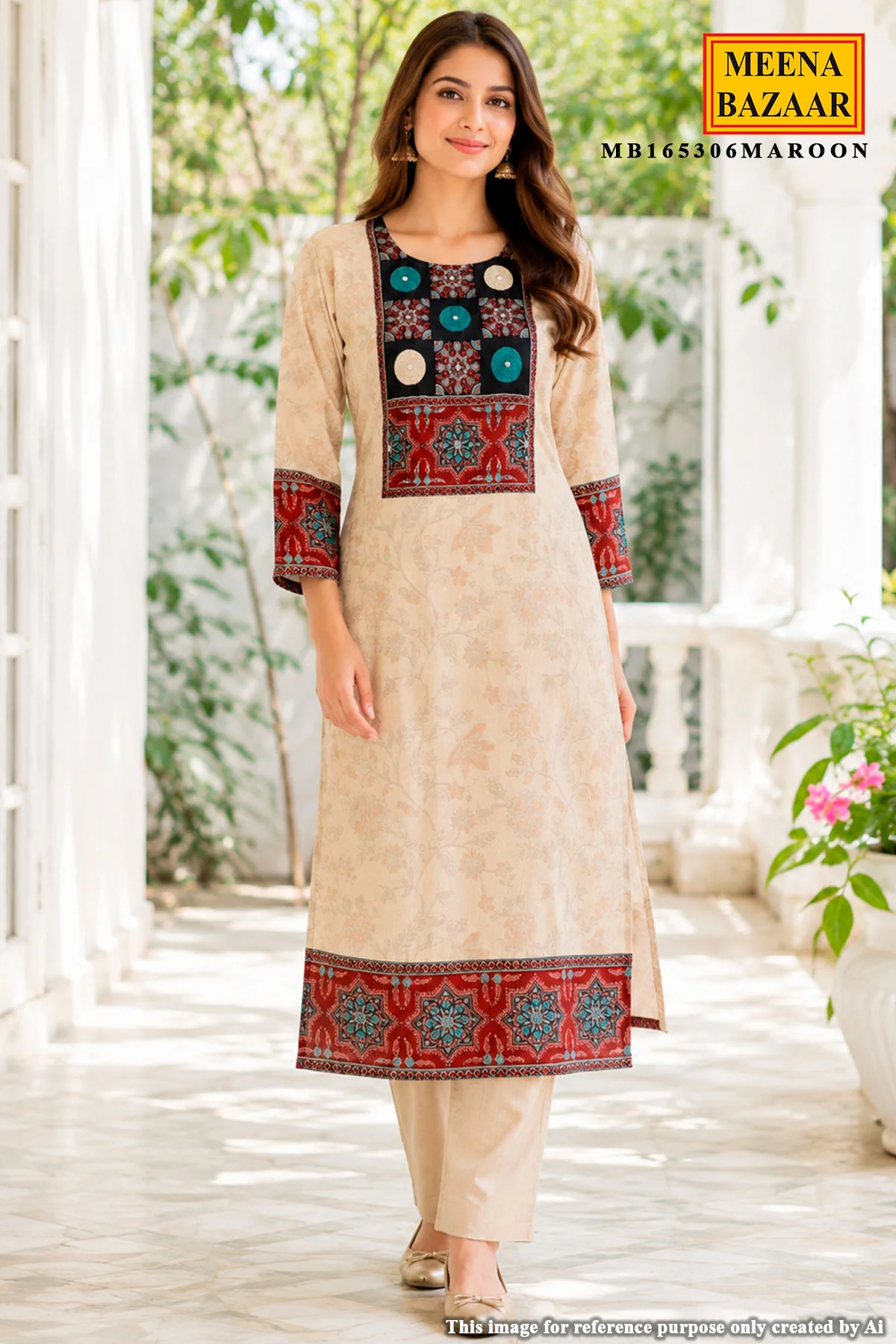 Tussar Maslin Suit with Neck Embroidery - Image 4