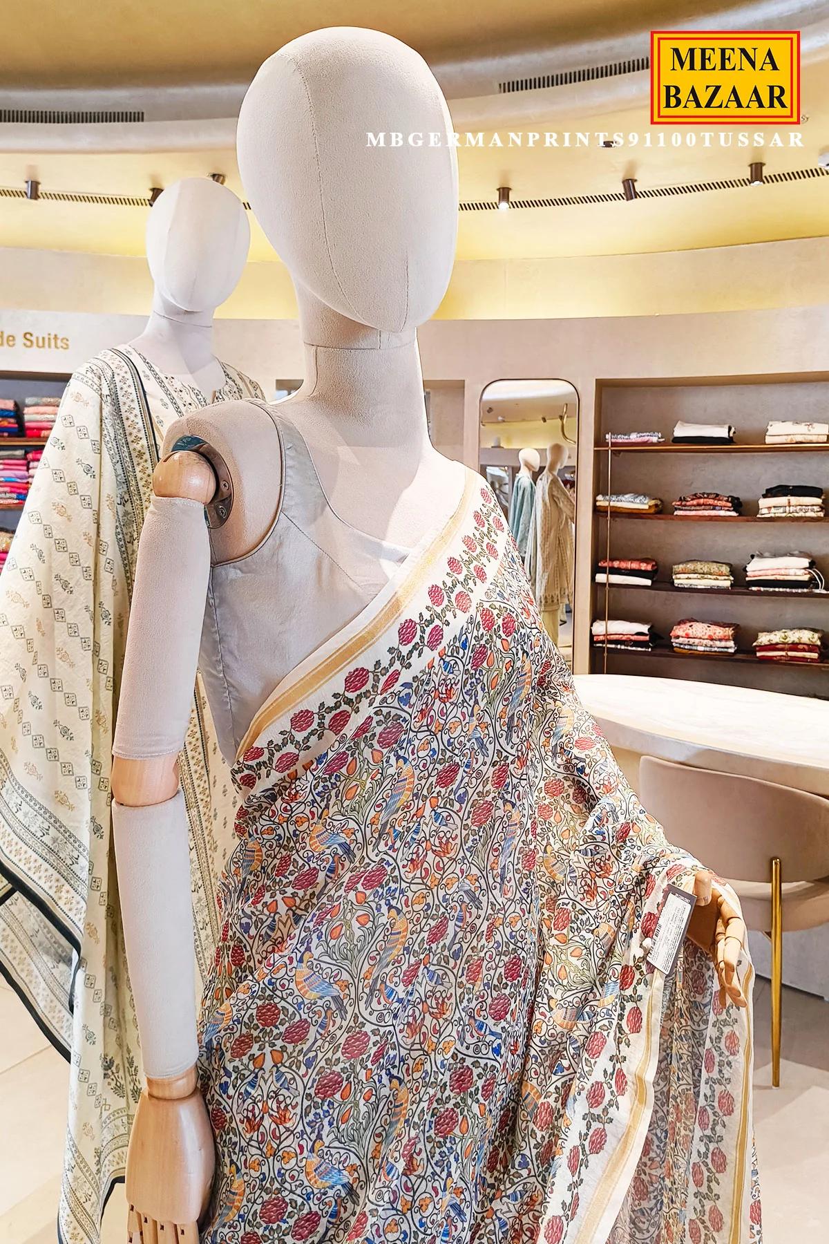 Tussar Multicolor Printed Organza Printed Saree with Tassel Pallu for Women - Image 4