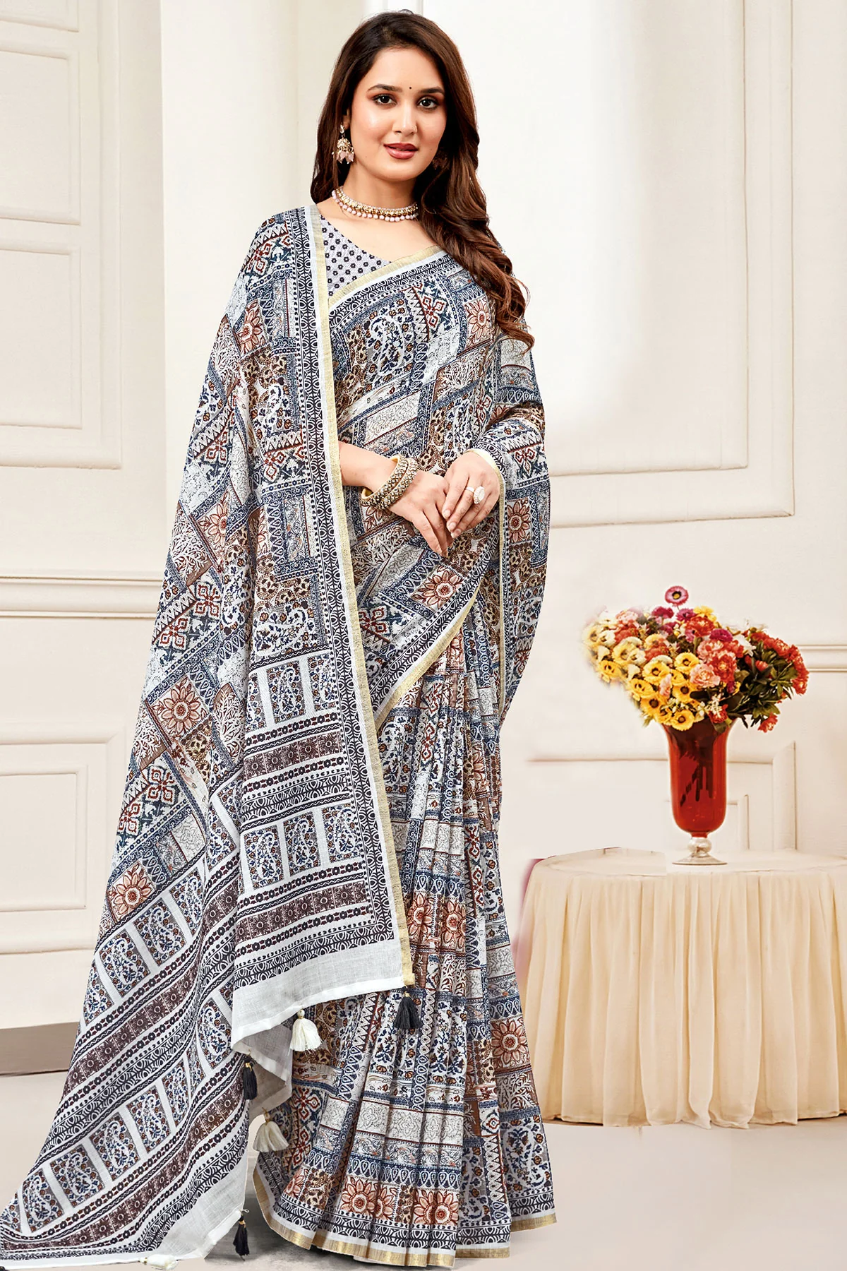 Tussar Organza Printed Saree with Artistic Designer Print