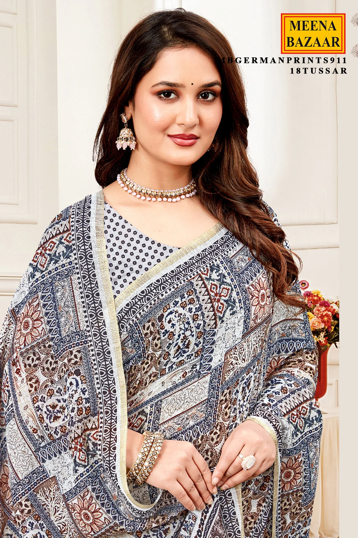 Tussar Organza Printed Saree with Artistic Designer Print - Image 2