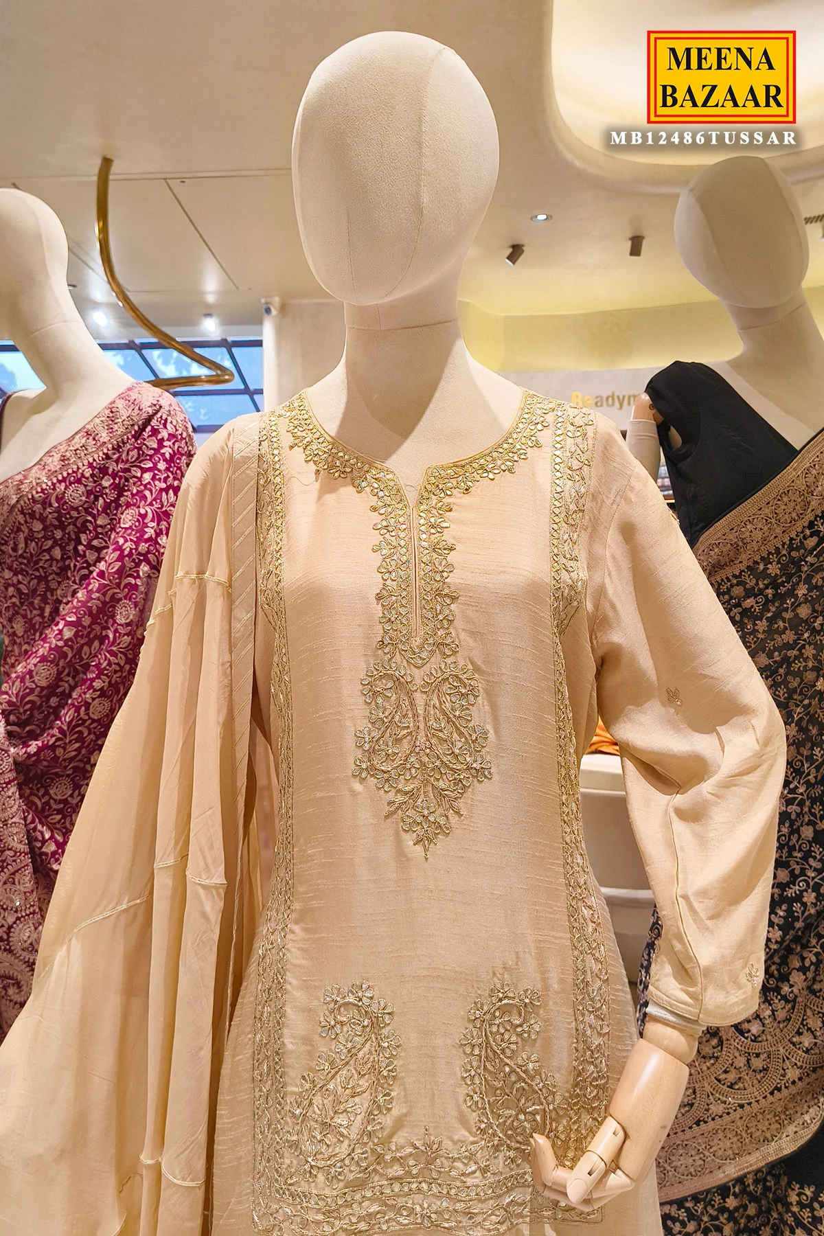 Tussar Sharara Set with Intricate Zari & Paisley Embroidery - Image 2