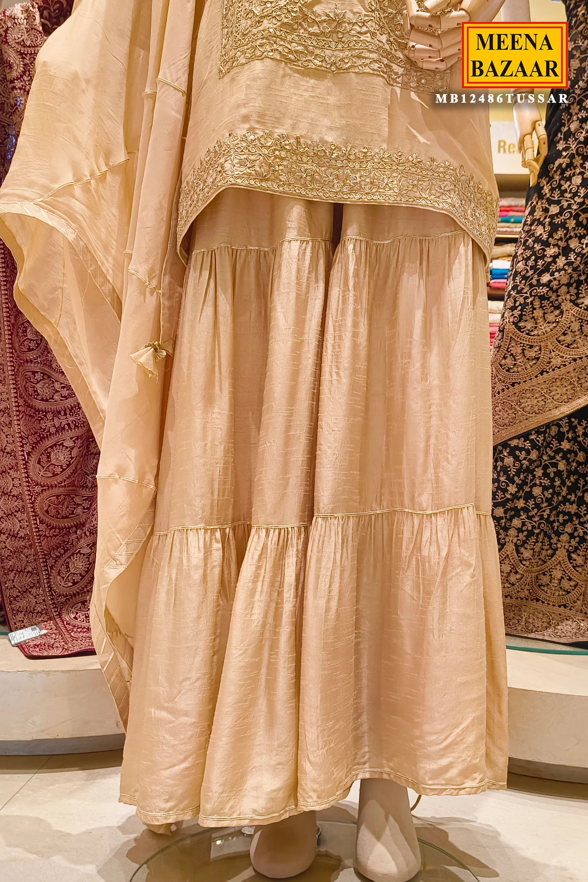 Tussar Sharara Set with Intricate Zari & Paisley Embroidery - Image 4