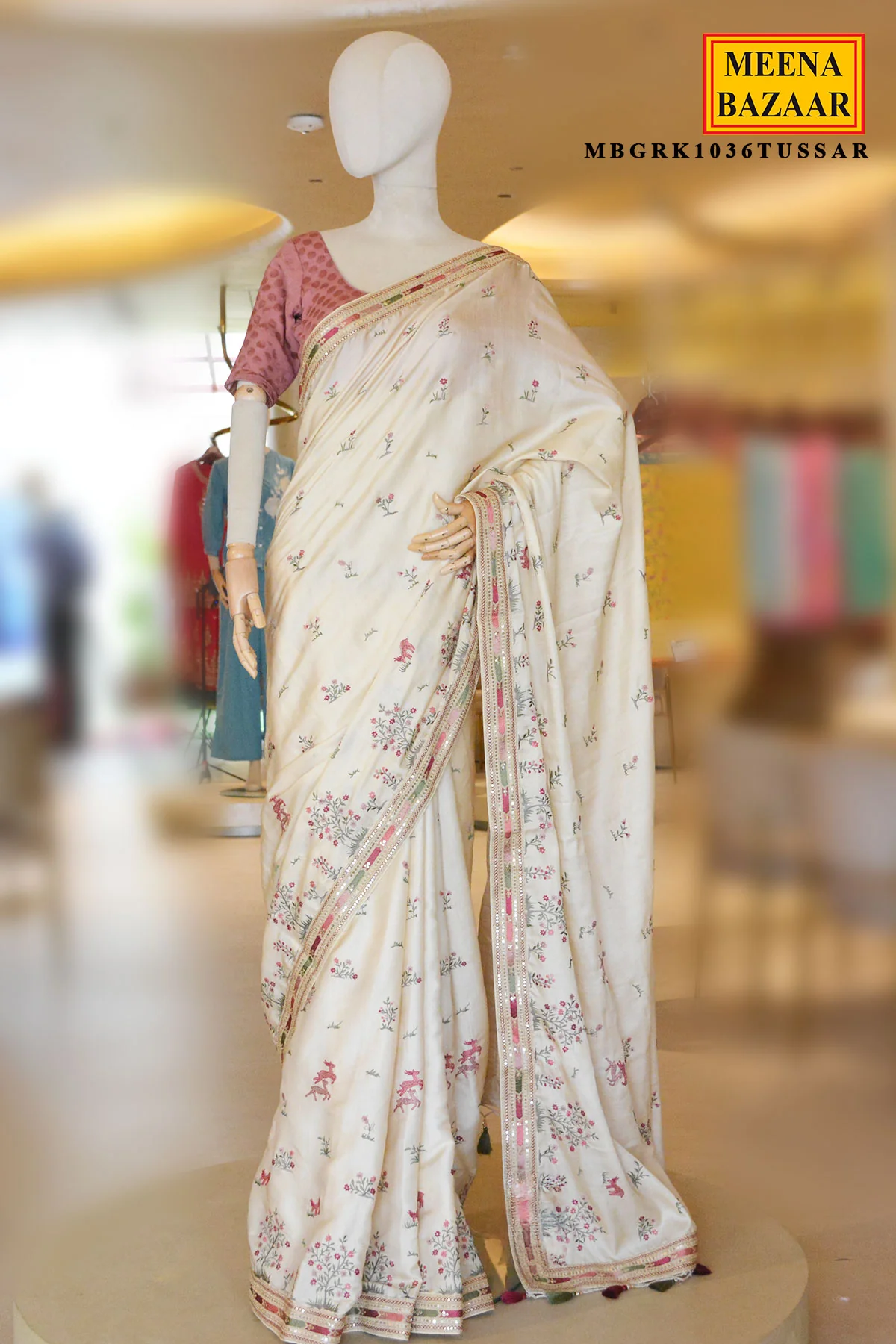 Tussar Silk Embroidered Saree - Image 2