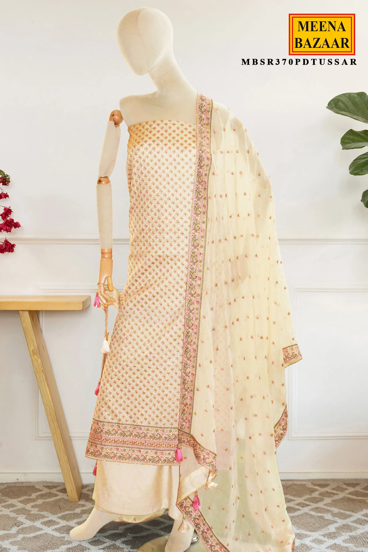 Tussar Silk Suit Set with Dupatta - Image 2