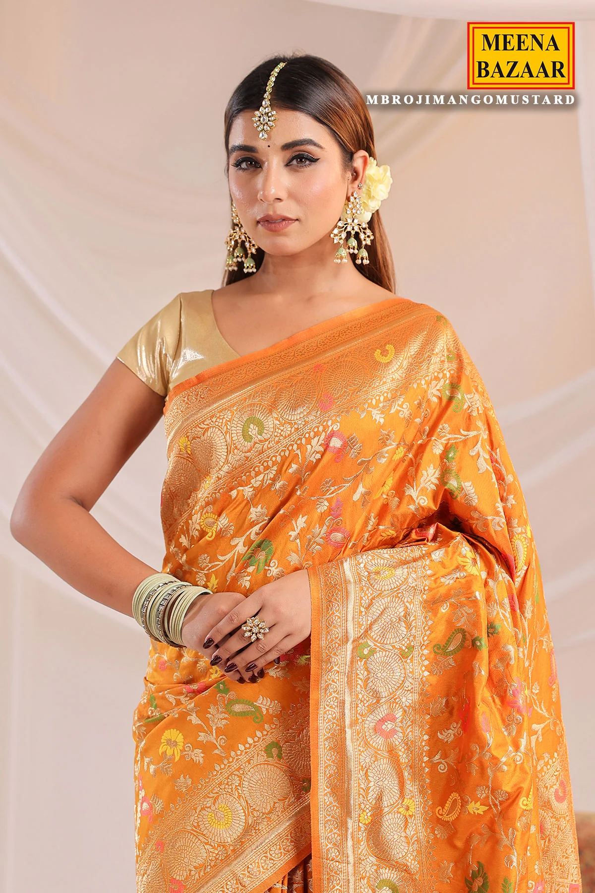 Mustard Silk Weaving Saree Elegant Festive & Wedding Wear - Image 3