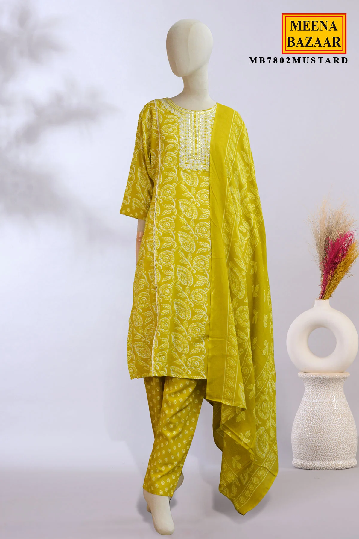 Vibrant Mustard Floral 3-Piece Suit Set - Image 2