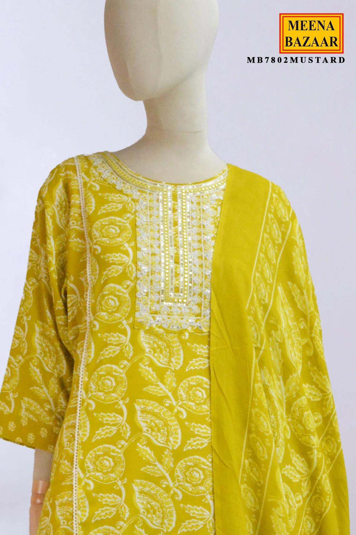 Vibrant Mustard Floral 3-Piece Suit Set - Image 3