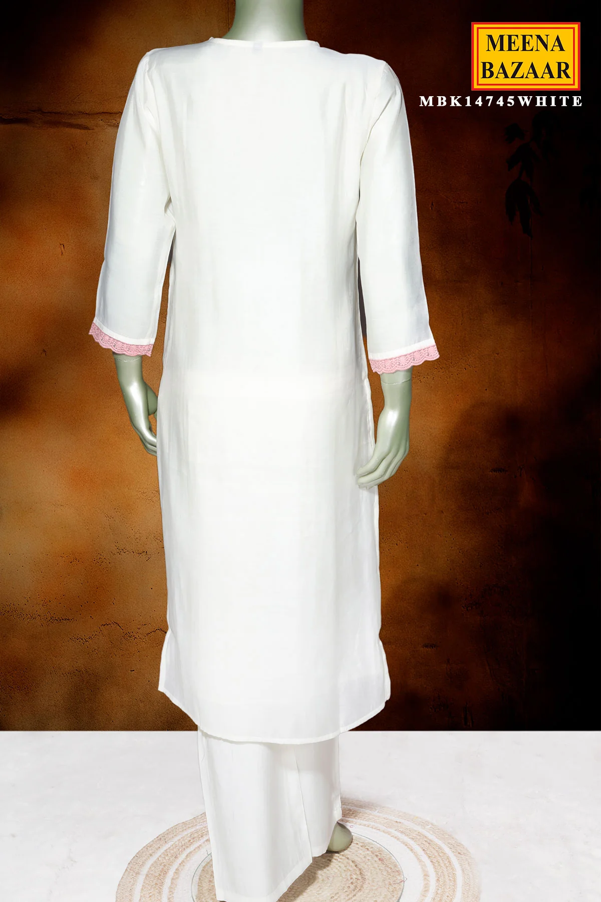 White Maslin Ready-Made Suit with Elegant Neck Embroidery - Image 4