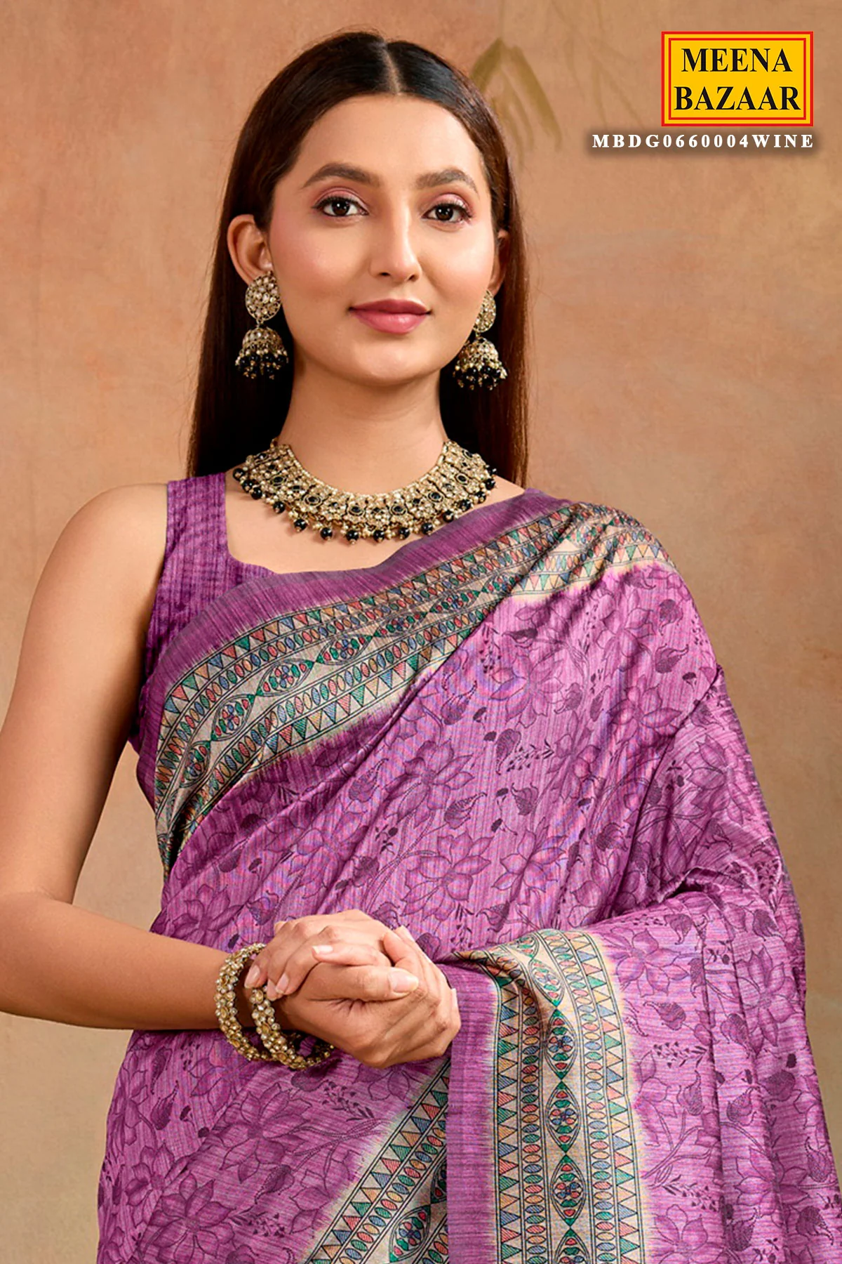 Wine Cotton Printed Saree - Elegant Lightweight Ethnic Wear - Image 2