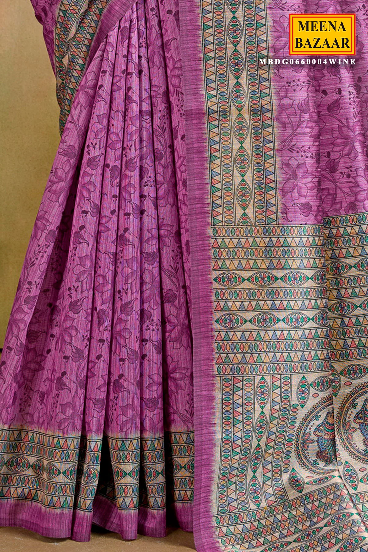 Wine Cotton Printed Saree - Elegant Lightweight Ethnic Wear - Image 3