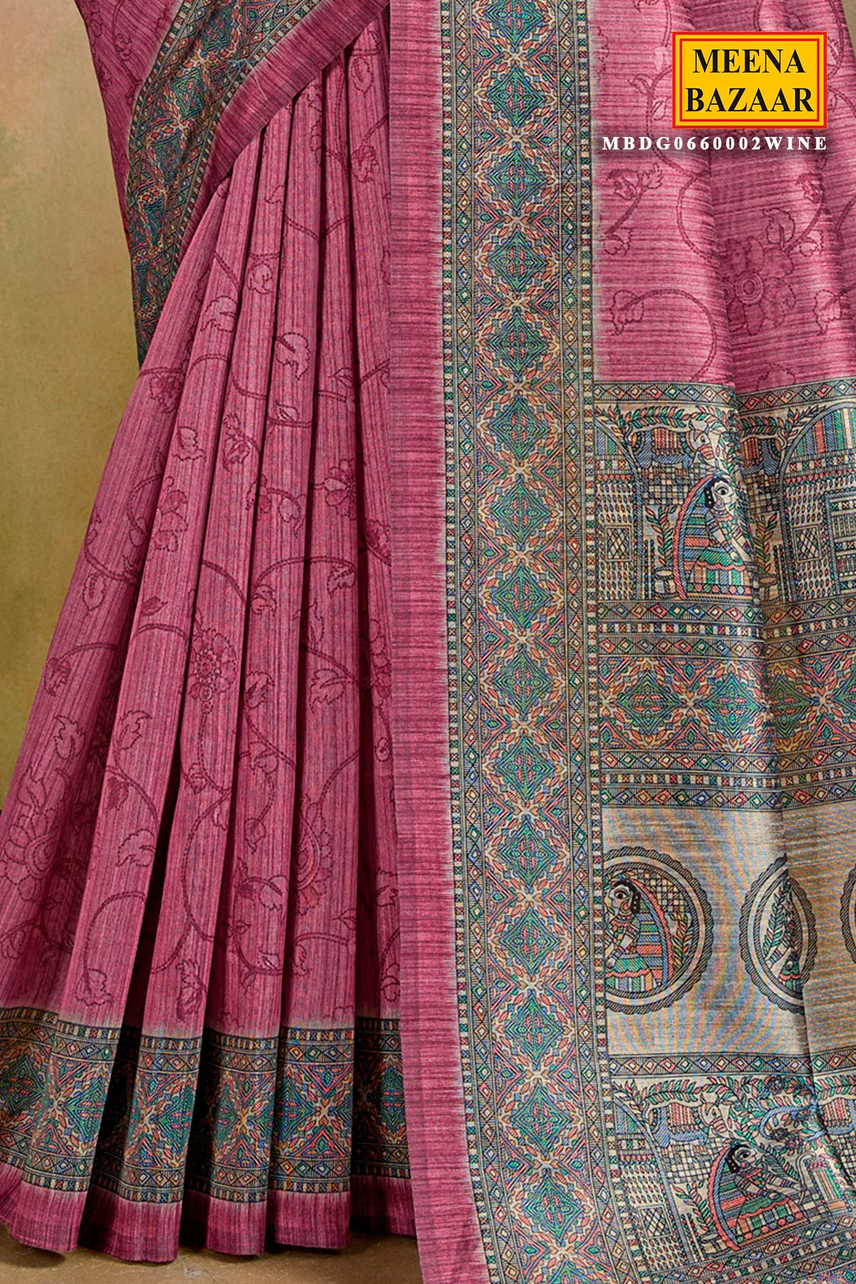 Wine Cotton Printed Saree - Elegant Lightweight Ethnic Wear - Image 3