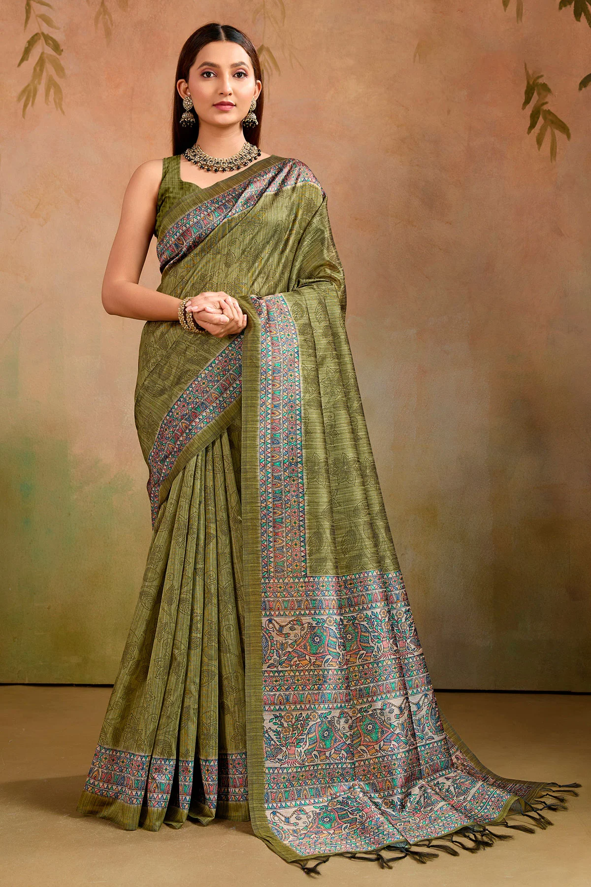 Mehandi Cotton Printed Saree for Daily & Office Wear