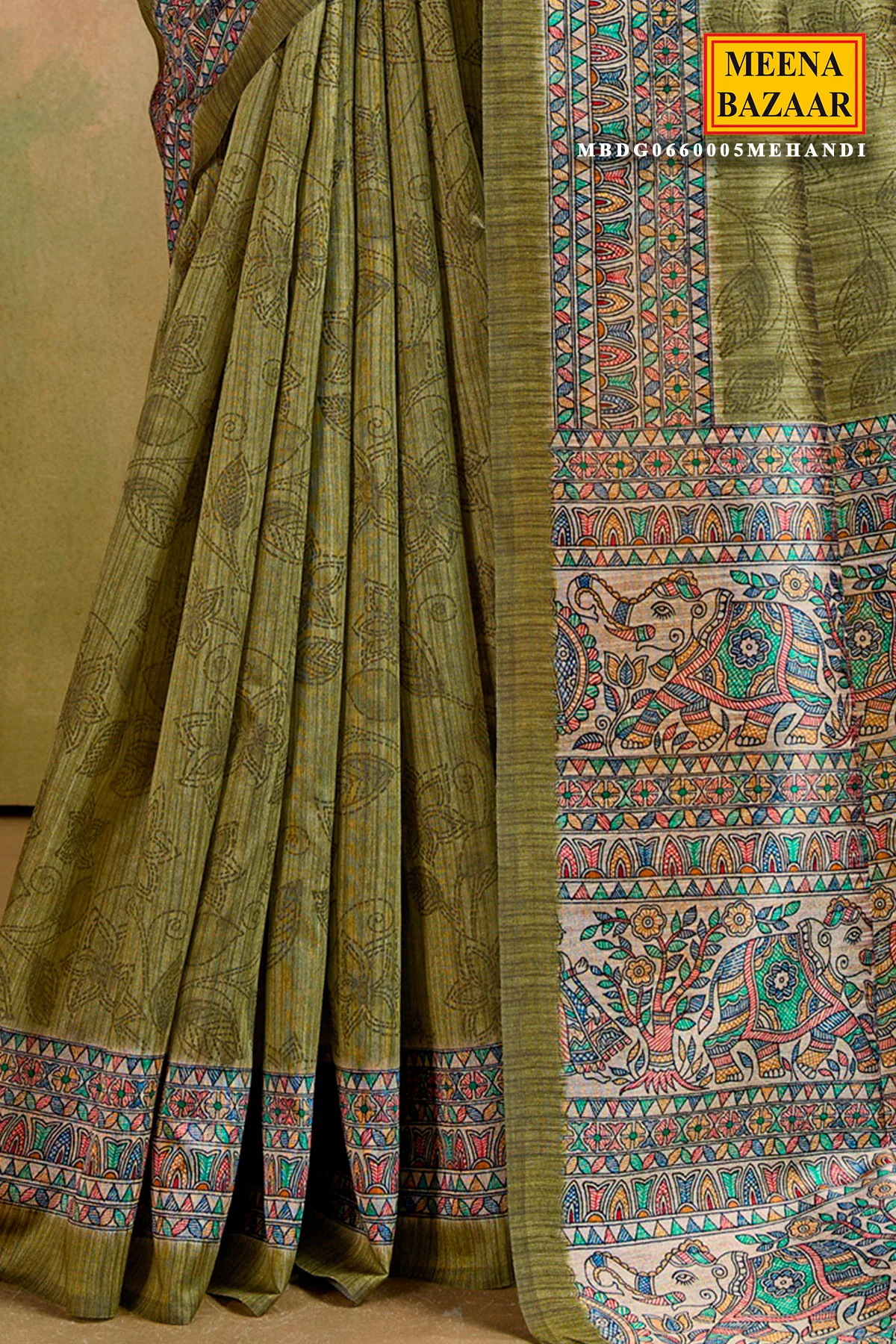 Mehandi Cotton Printed Saree for Daily & Office Wear - Image 3