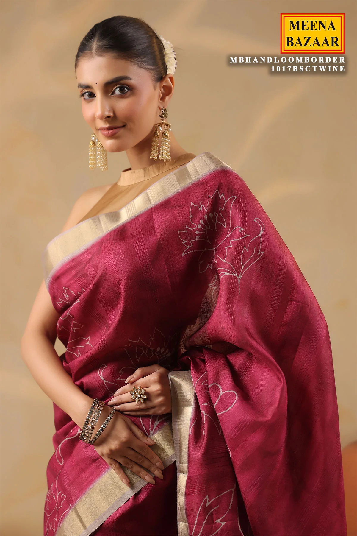 Wine Cotton Weaving Saree Elegant Handloom Style - Image 10